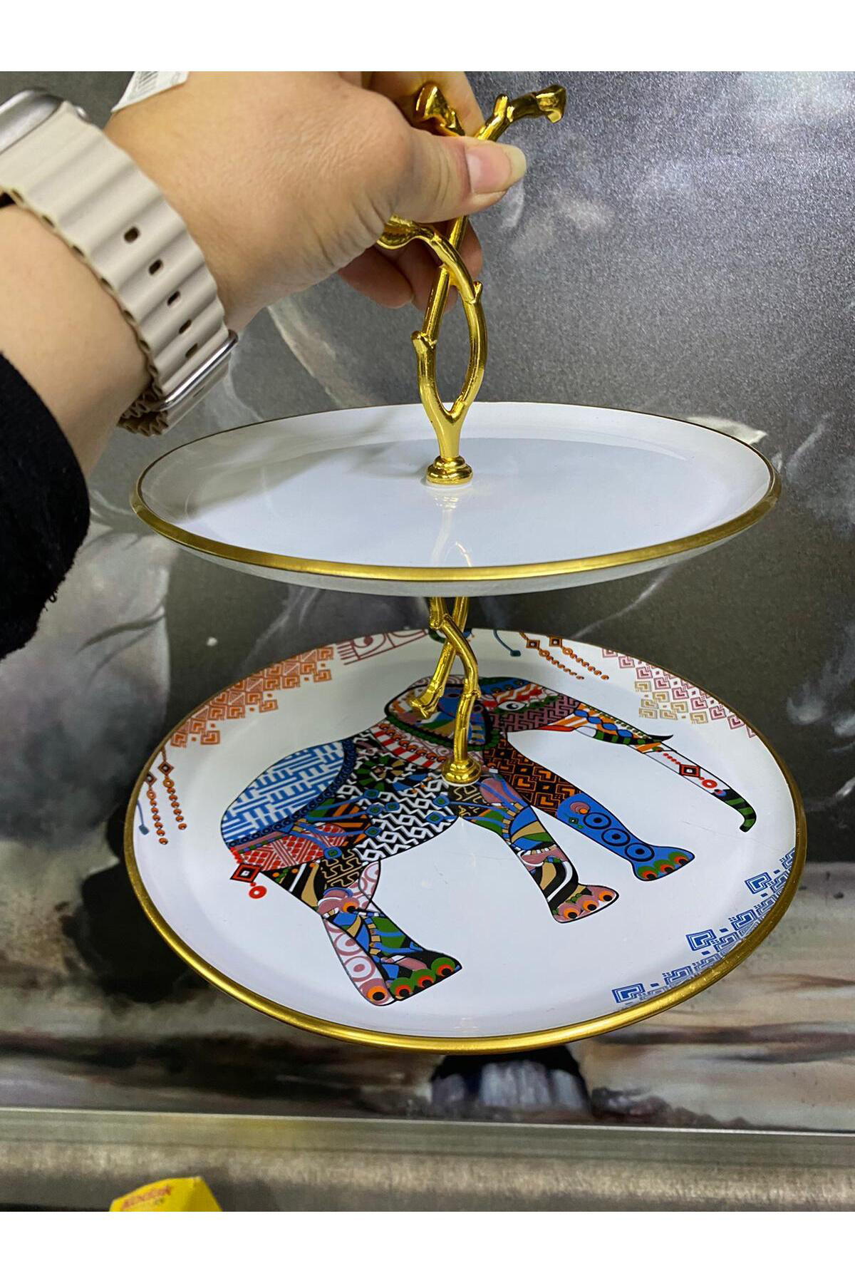 Filli Katlı Etnik Desen Sunum Tabağı