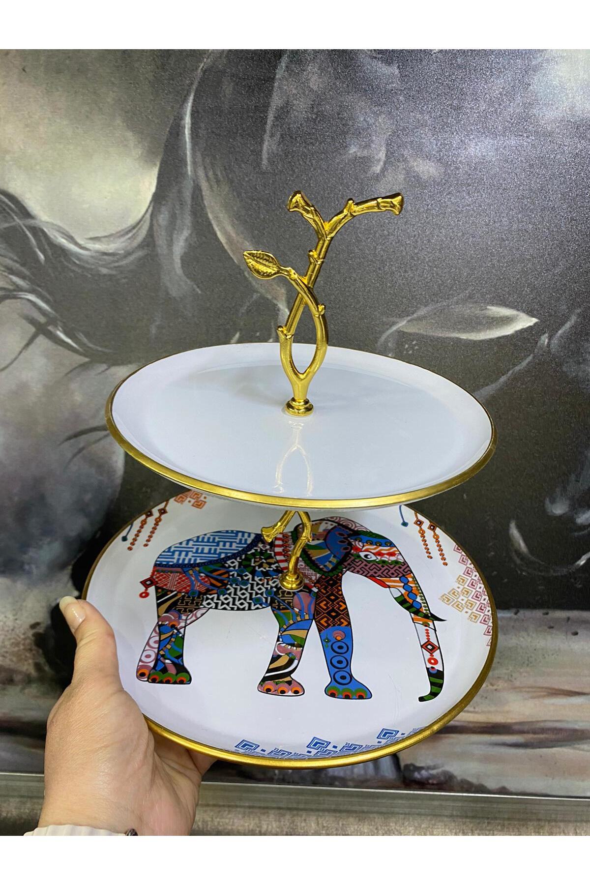 Filli Katlı Etnik Desen Sunum Tabağı