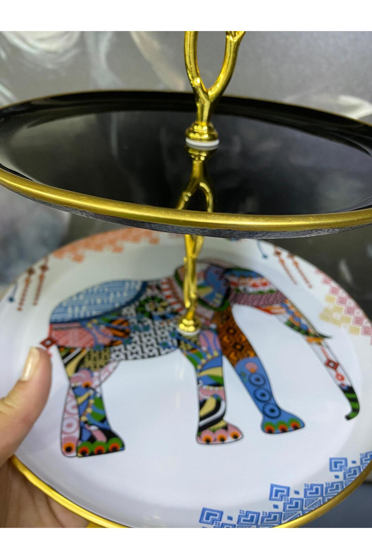 Elif Aksesuar Filli Katlı Etnik Desen Sunum Tabağı