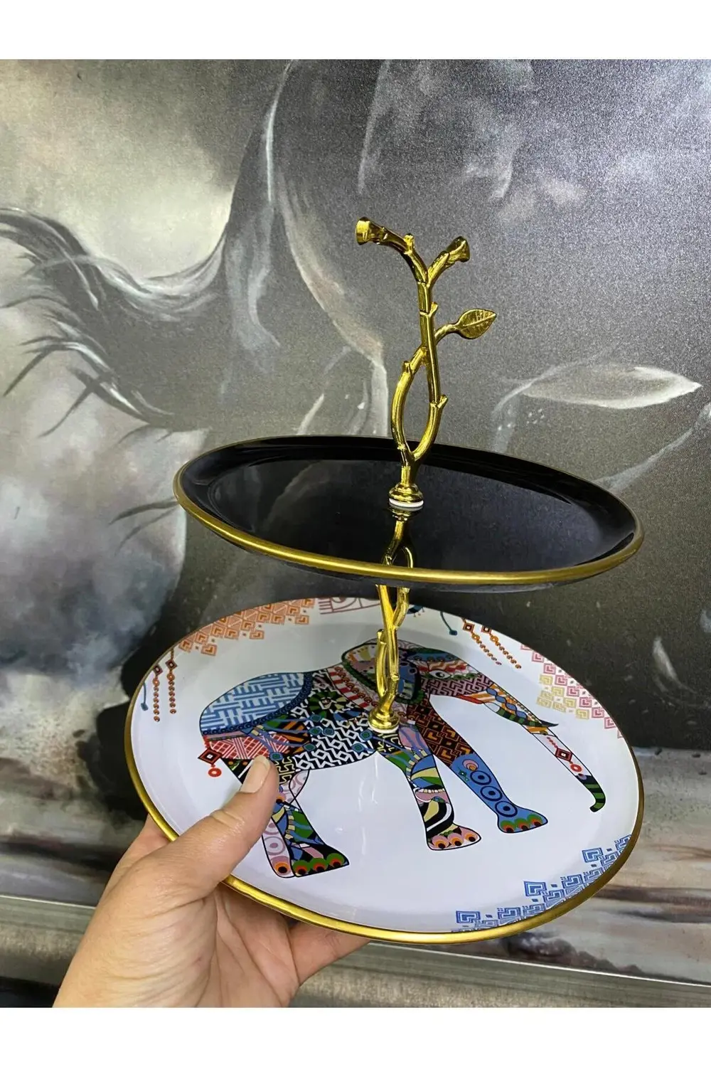 Filli Katlı Etnik Desen Sunum Tabağı