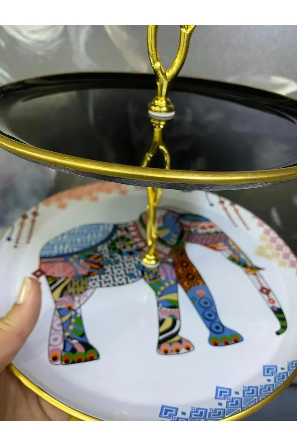 Filli Katlı Etnik Desen Sunum Tabağı