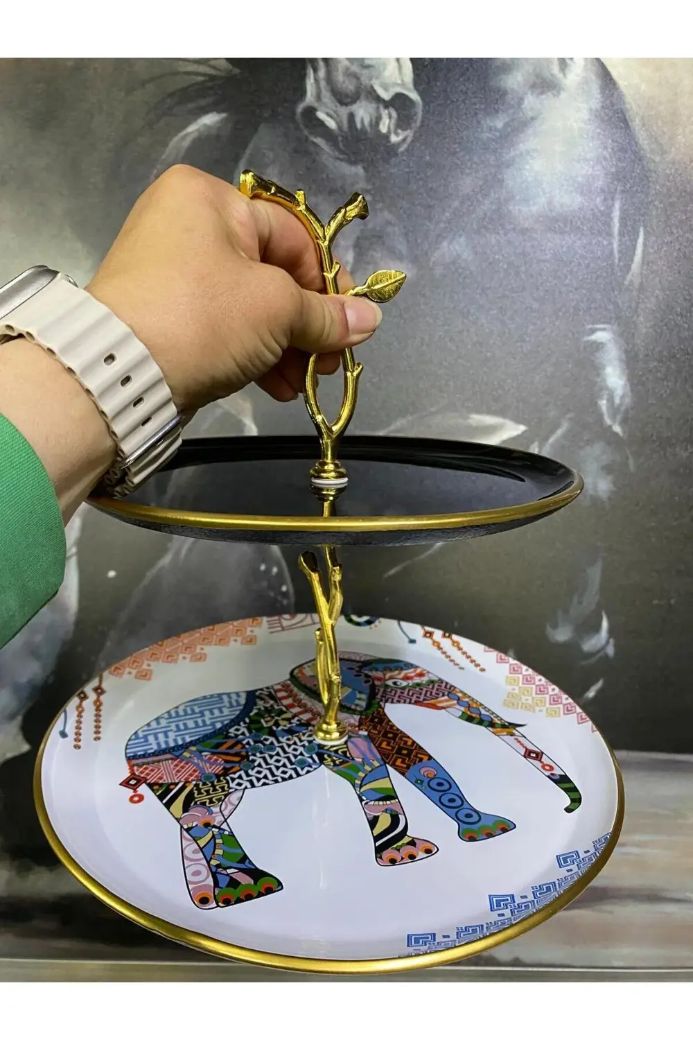 Filli Katlı Etnik Desen Sunum Tabağı