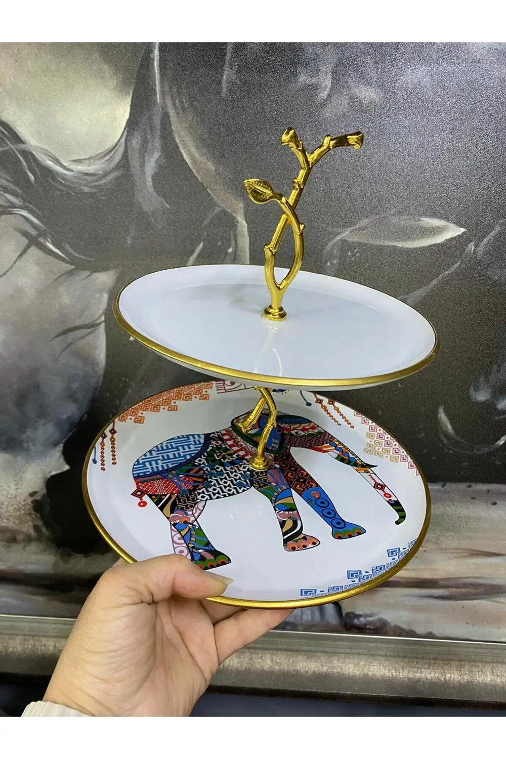 Filli Katlı Etnik Desen Sunum Tabağı