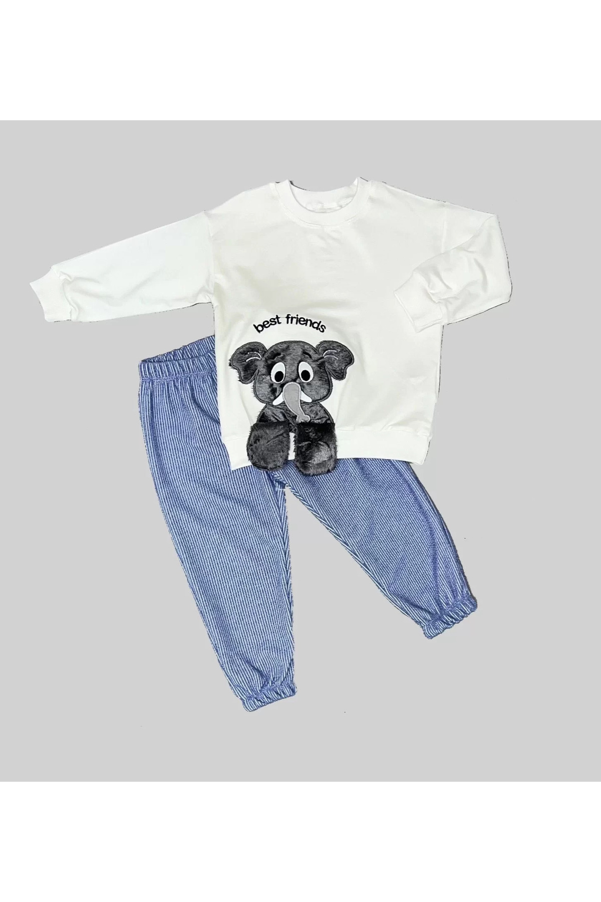 Mcem Store Filli Sallanan Ak Desenli Likra Penye Kumaş Sweat Pantolonlu Kiz