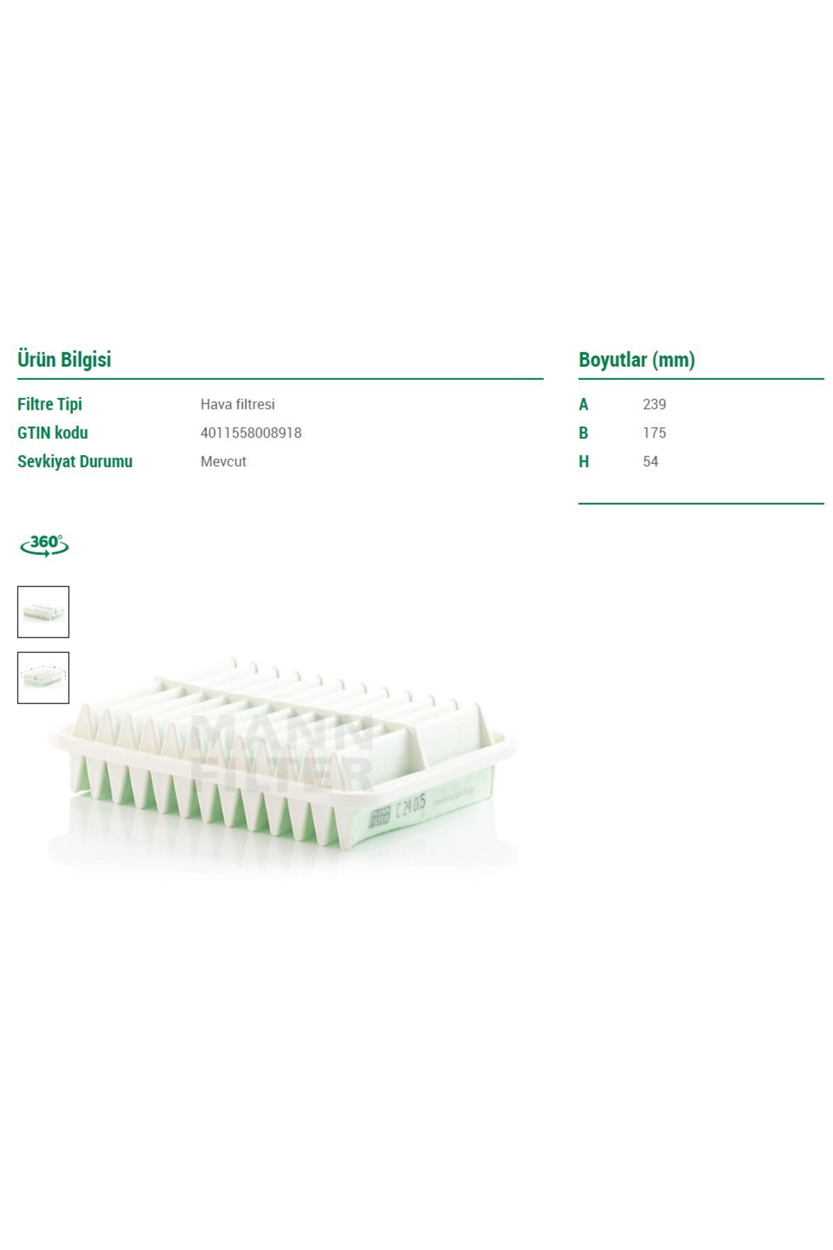 Mann Filter C24005 Hava Filtresi