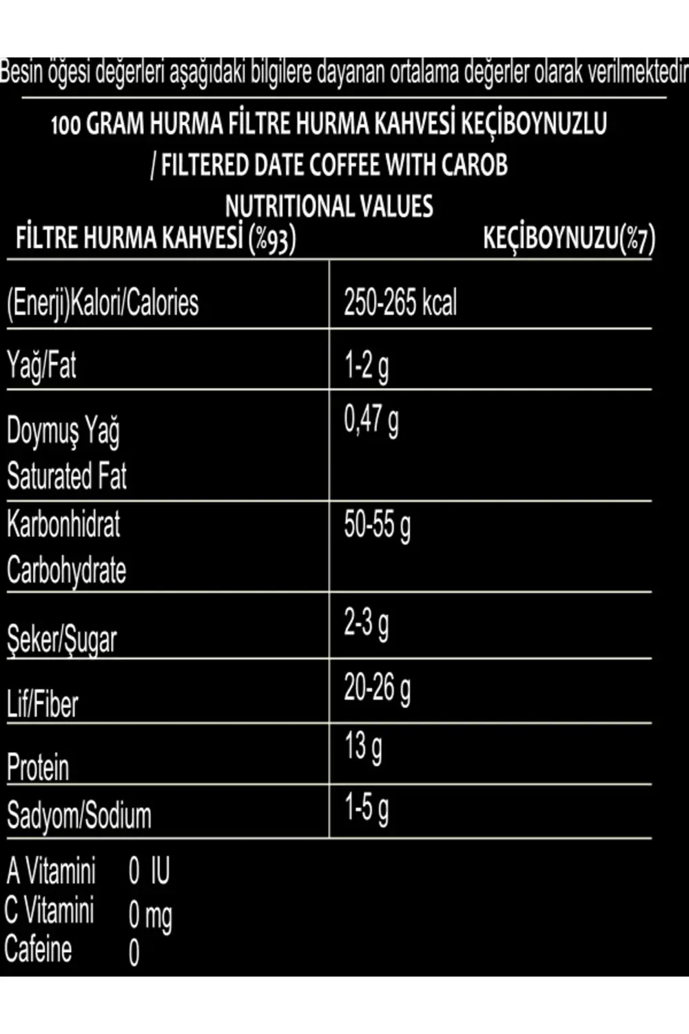 Filtre Hurma Kahvesi Keçiboynuzlu 200Gr