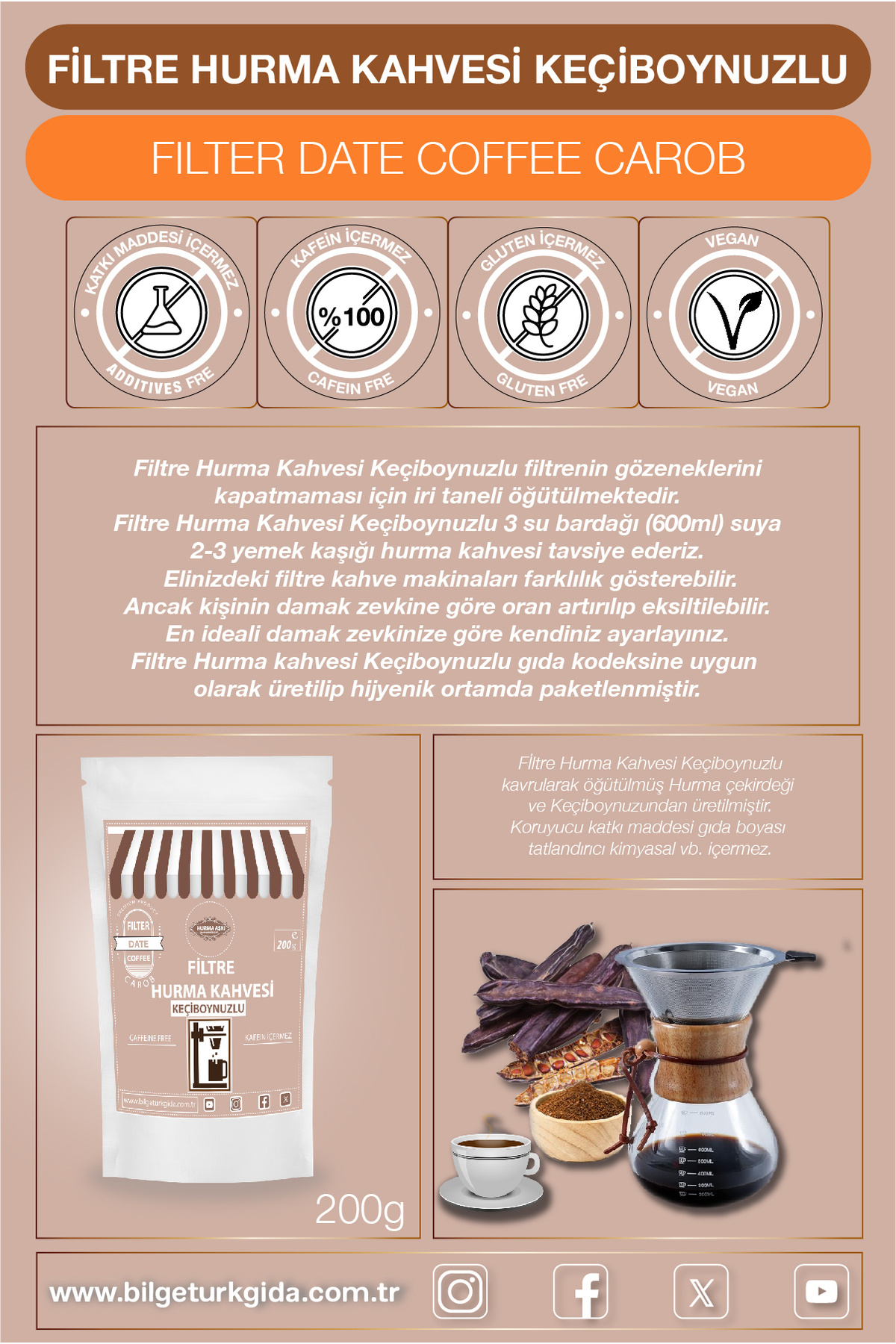 Filtre Hurma Kahvesi Keçiboynuzlu 200Gr