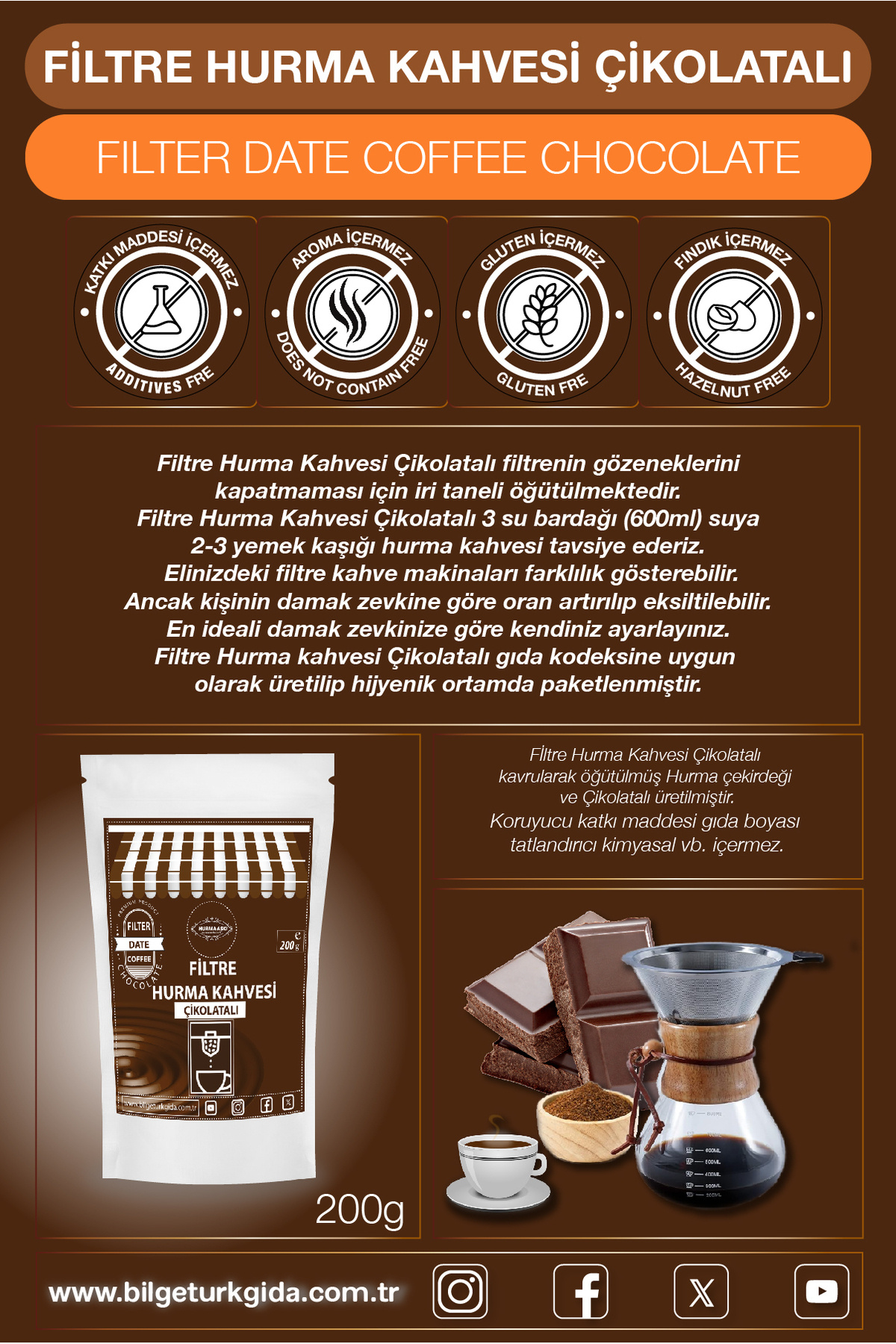 Filtre Hurma Kahvesi Çikolatalı 200GrX3=600Gr