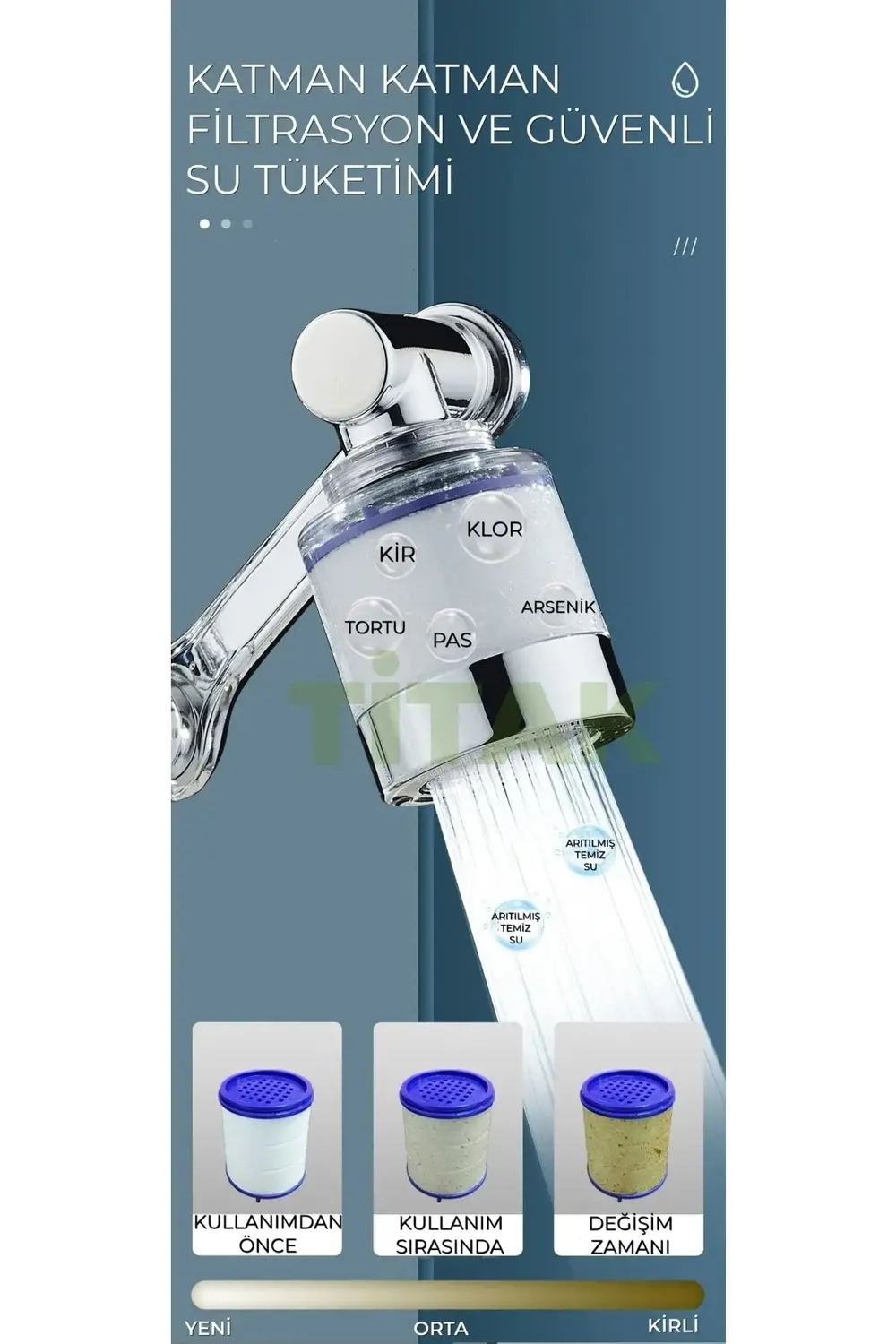 Filtreli Mutfak Banyo Musluk Başlığı 180 Derece Dönebilen Fonksiy