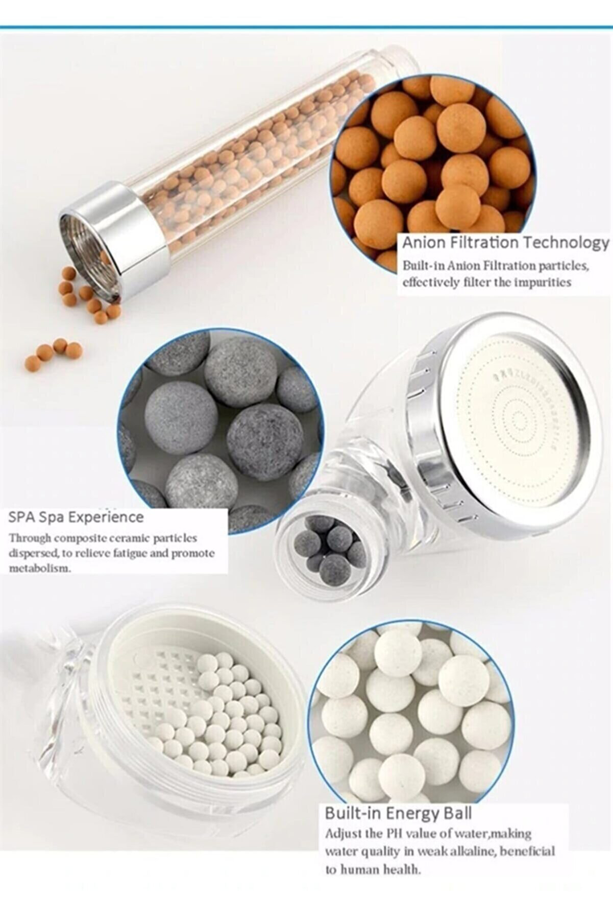 Filtreli Ve Su Tasarruflu Arıtmalı Duş Başlığı Seti Boncuklu Başl