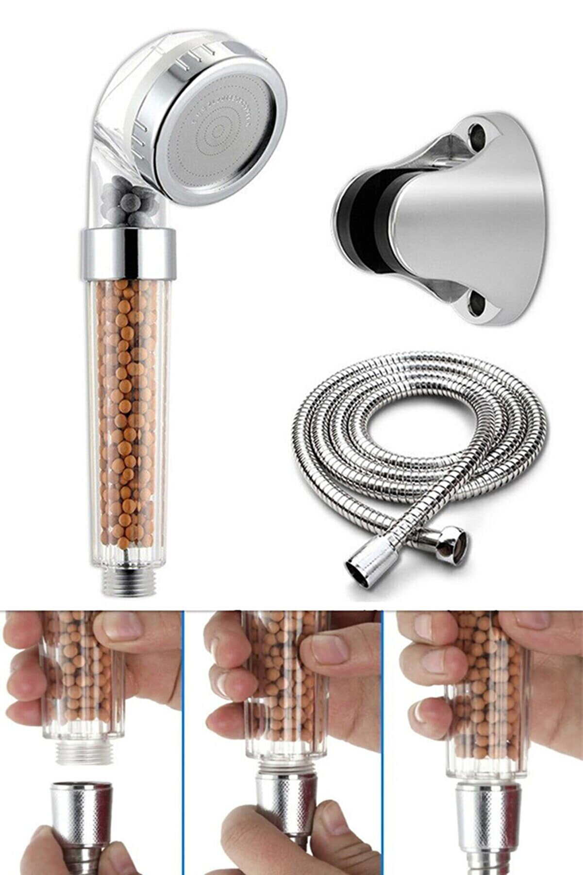 Filtreli Ve Su Tasarruflu Arıtmalı Duş Başlığı Seti Boncuklu Başl