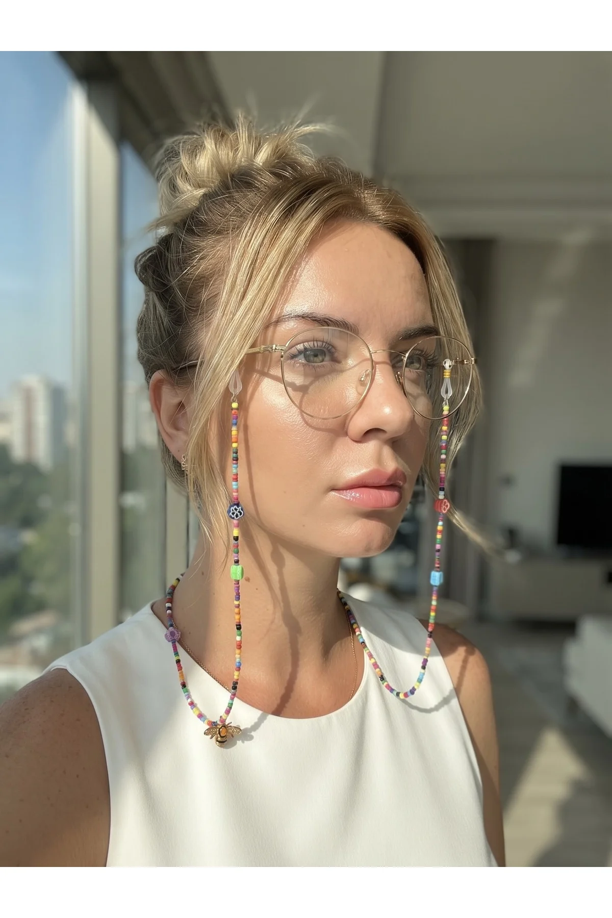 Fimo ve Kum Boncuklu Çok Renkli Optik Güneş Gözlüğü Gözlük İpi Aksesuarı 70 cm Fimo ve Kum Boncuklu Çok Renkli Optik Güneş Gözlüğü Gözlük İpi Aksesuarı 70 cm