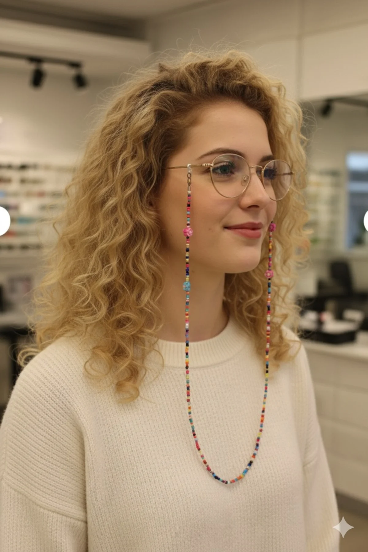 Fimo ve Kum Boncuklu Çok Renkli Optik Güneş Gözlüğü Gözlük İpi 65cm