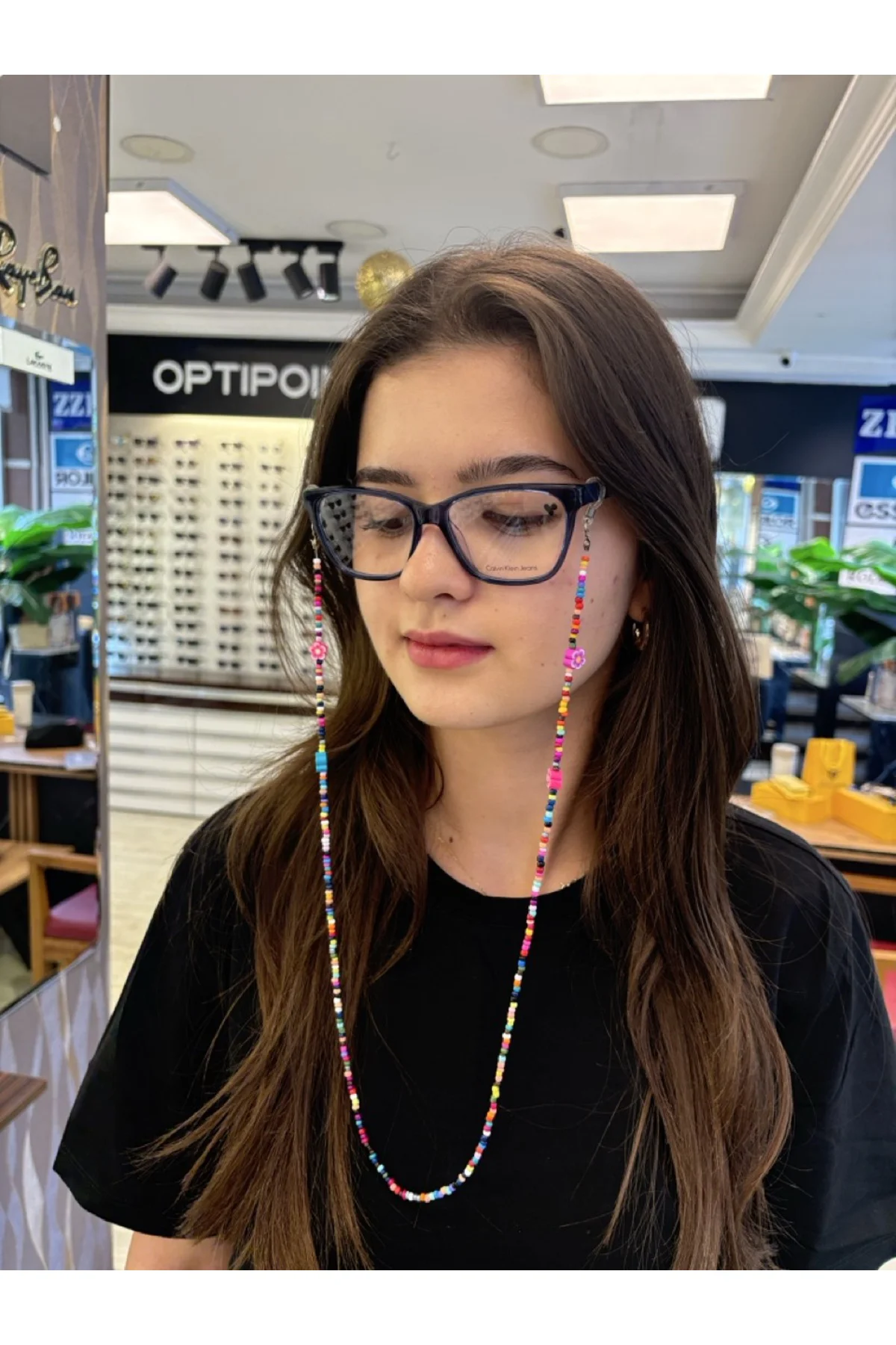 Fimo ve Kum Boncuklu Çok Renkli Optik Güneş Gözlüğü Gözlük İpi 65cm