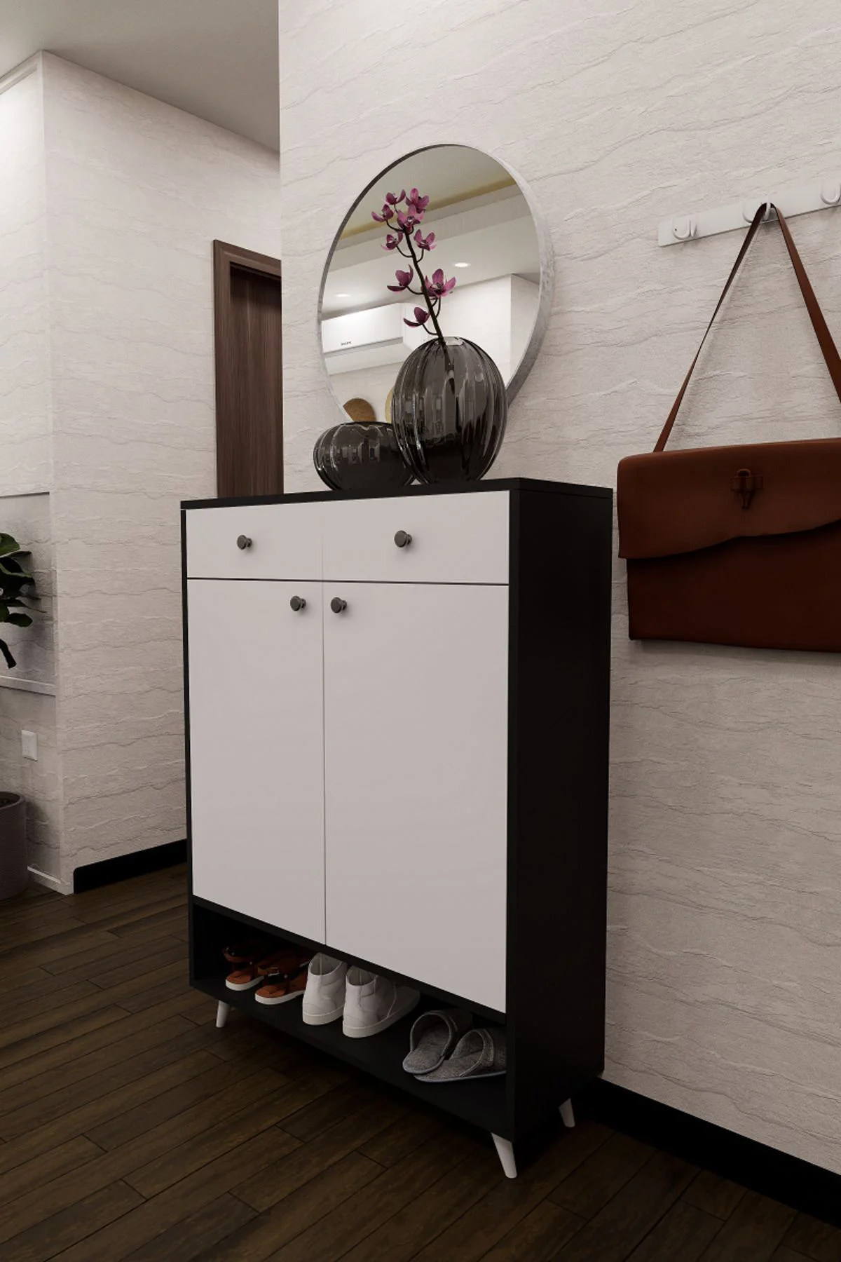 Finark Geniş Çok Amaçlı Ayakkabı Dolabı Dresuar Antrasit