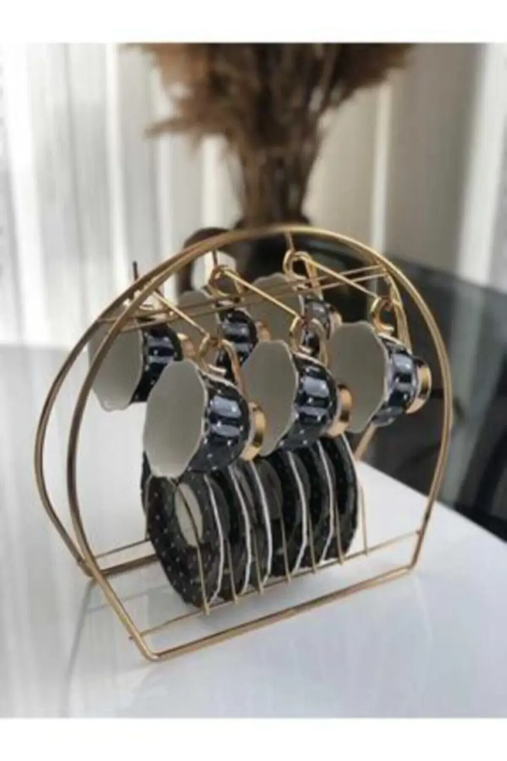 Fincan Ve Kupa Bardak Askılığı - Dekoratif 6 Hazneli Gold Kupalık