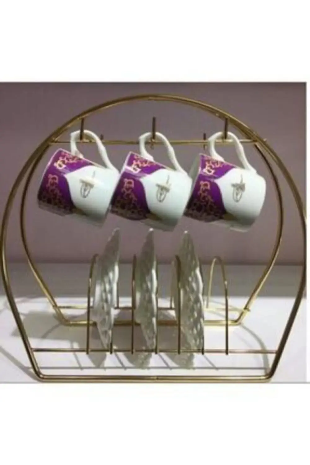 Fincan Ve Kupa Bardak Askılığı - Dekoratif 6 Hazneli Gold Kupalık