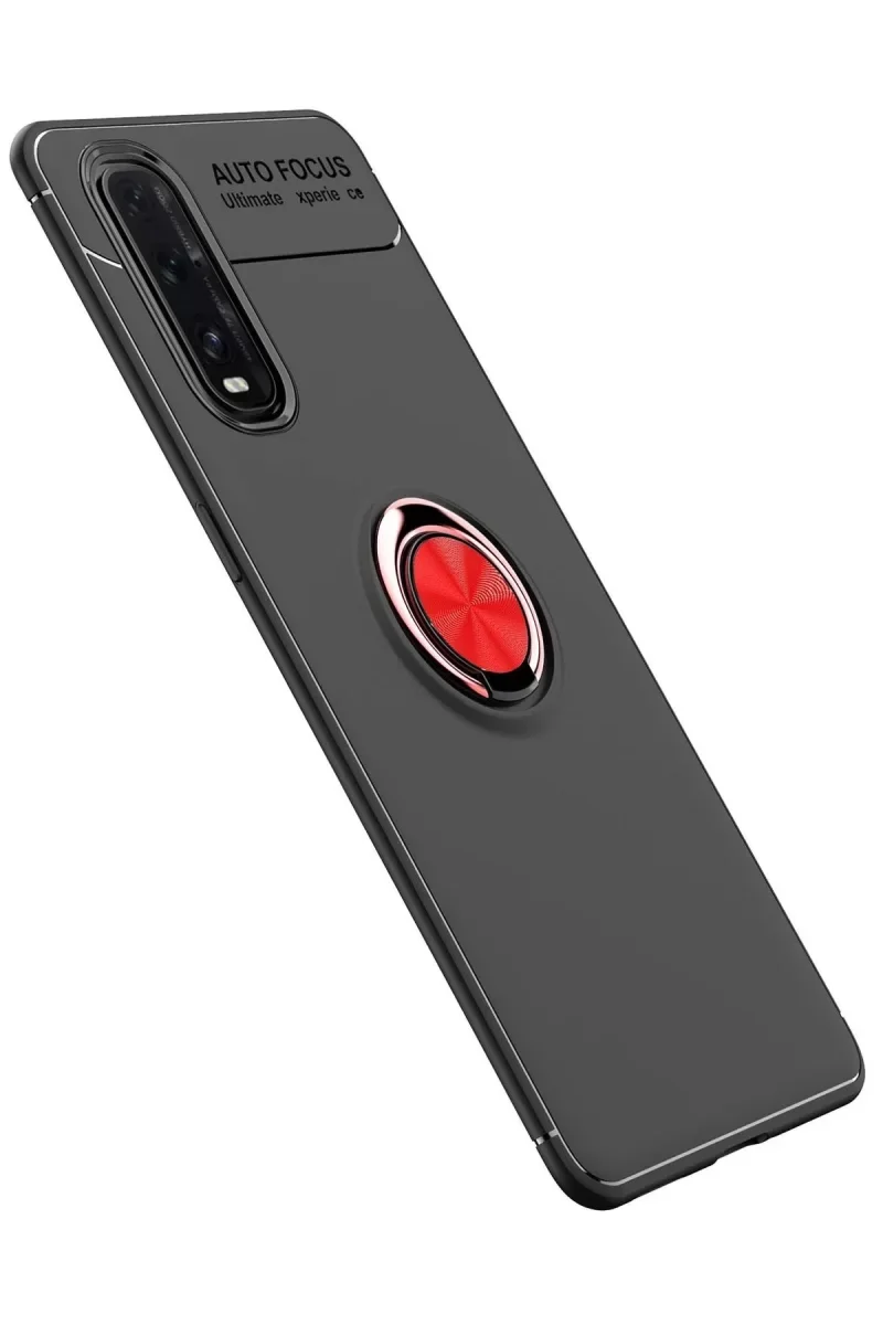 Find X2 ile Uyumlu Range Yüzüklü Silikon Kılıf - Siyah/Kırmızı, 360° Dönen Ring, Araç Mıknatıslı Tutucu Uyumlu