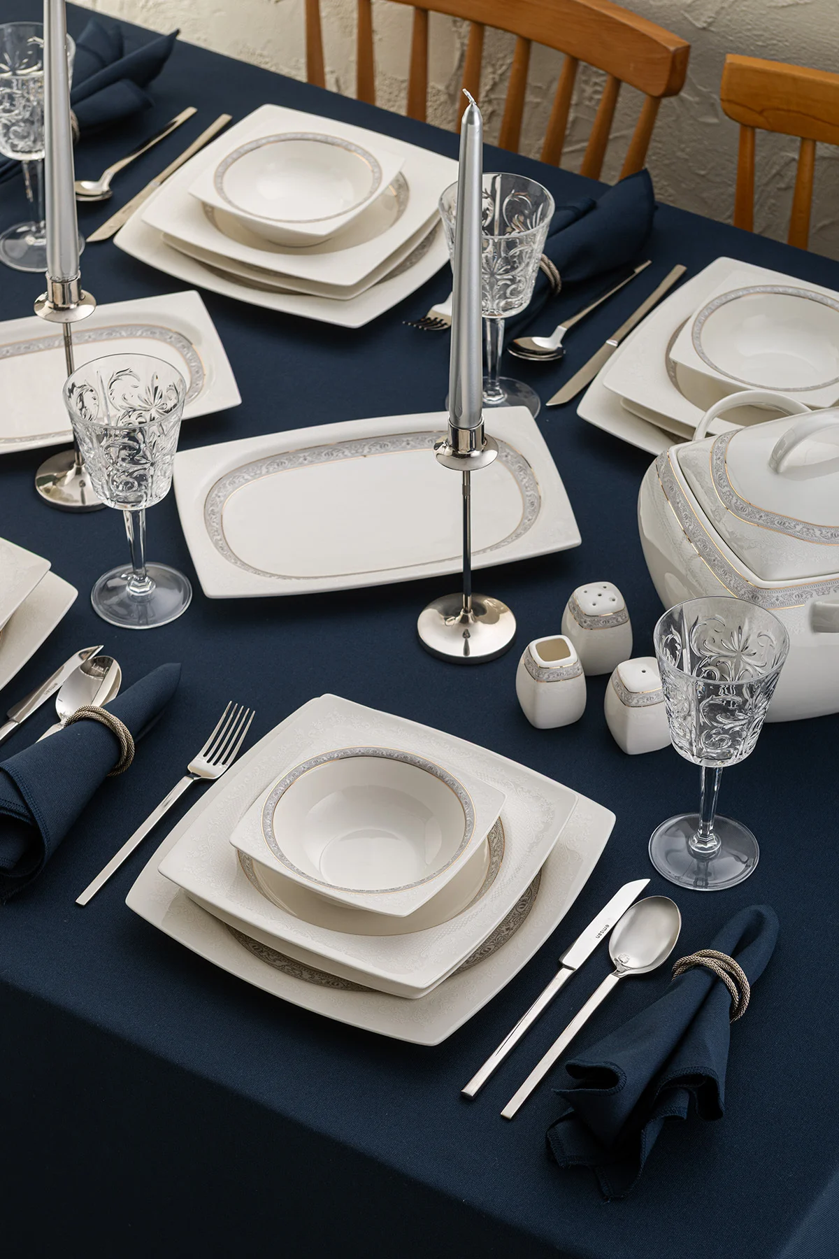 Fine Bone Dantel Yemek Takımı 60 Parça Kare