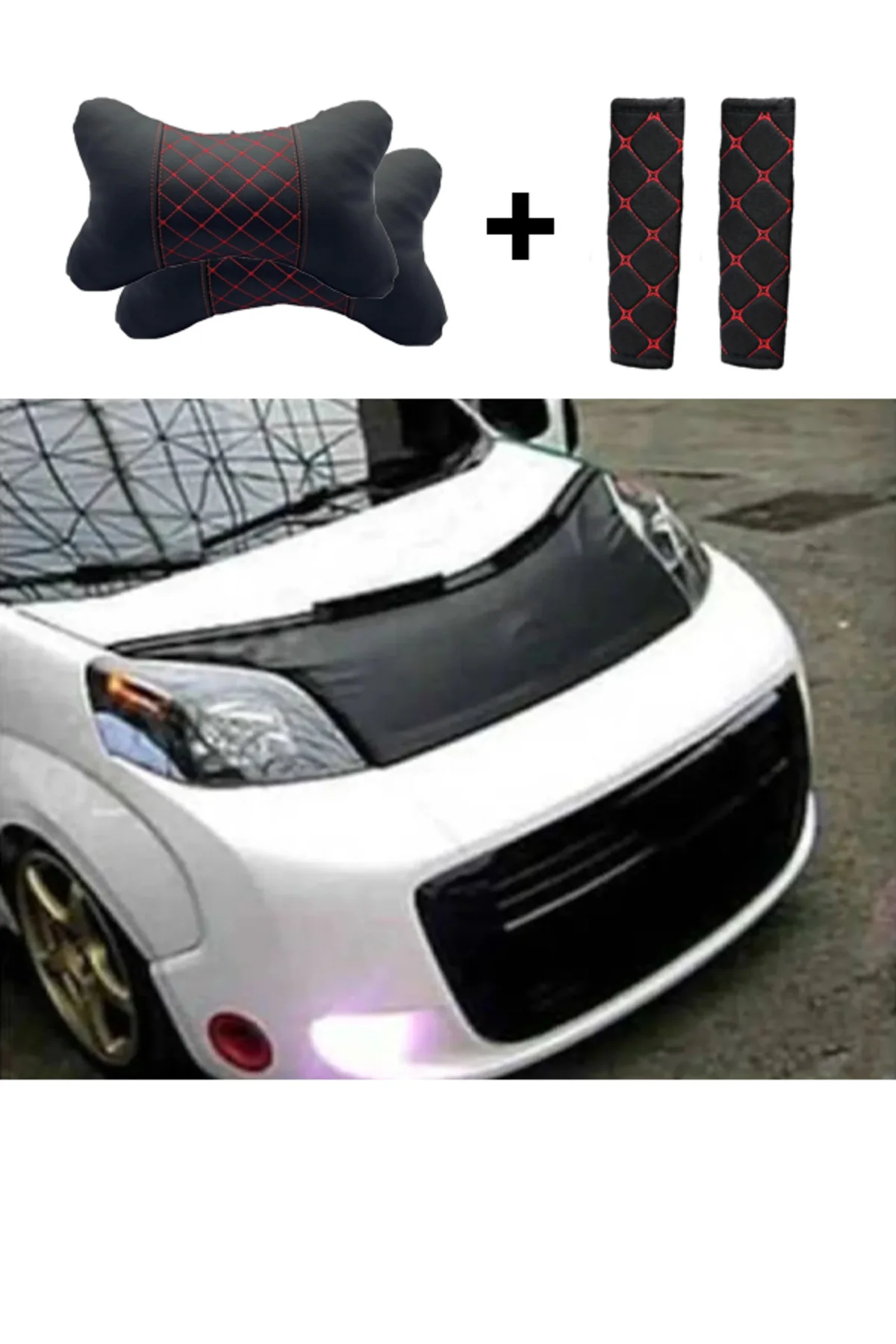 Fiorino uyumlu ÖnKaput Koruyucu Spor Tuning Model Maske Kırmızı Nakış Kapitone Yastık-Kemer Setli Fiorino uyumlu ÖnKaput Koruyucu Spor Tuning Model Maske Kırmızı Nakış Kapitone Yastık-Kemer Setli
