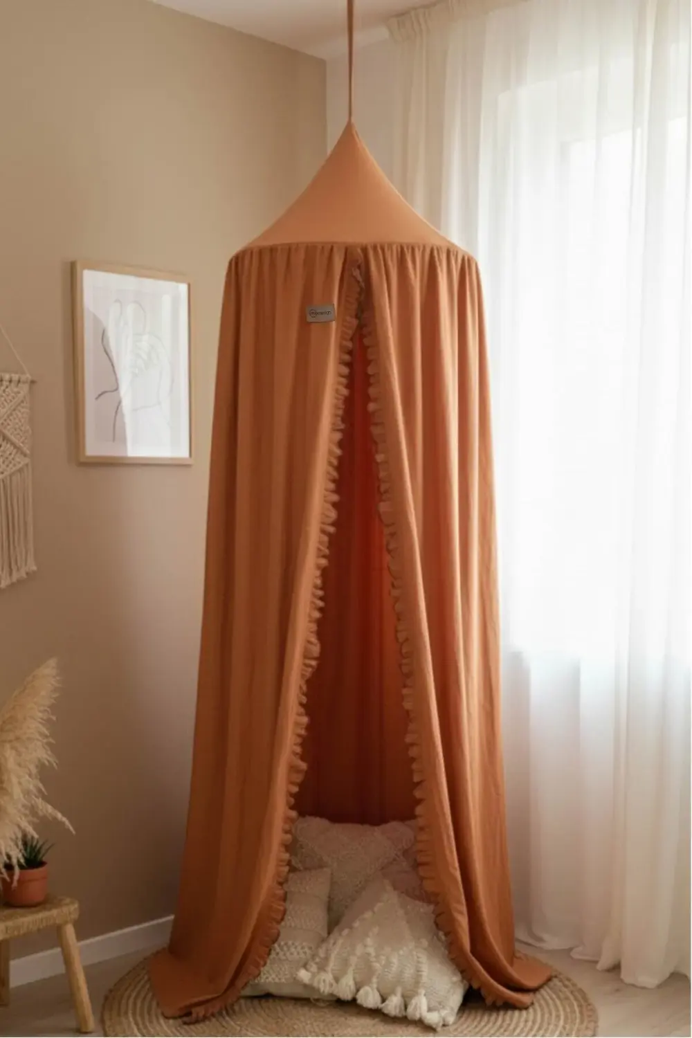 Fırfır Detaylı %100 Pamuk Kanopi Beşik ve Oyun Alanı İçin Dekorat