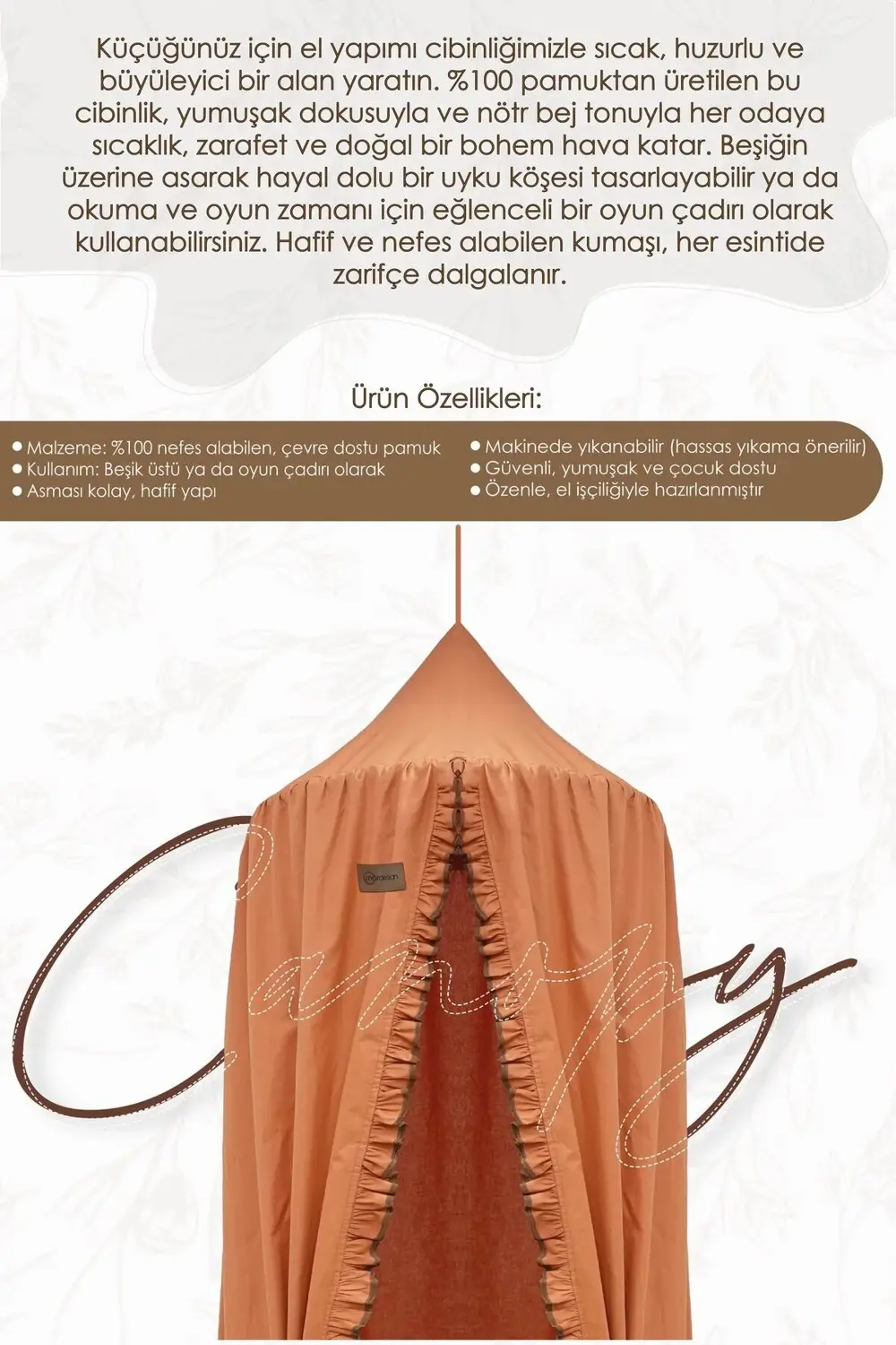 Fırfır Detaylı %100 Pamuk Kanopi Beşik ve Oyun Alanı İçin Dekorat