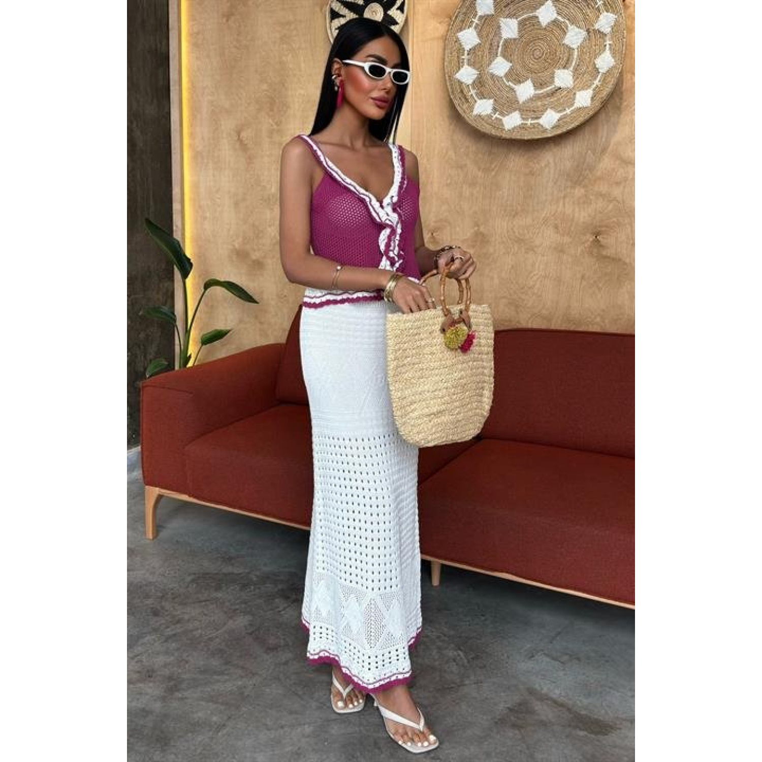 Fırfır Detaylı Uzun Etekli Lucky Life Kadın Triko Takım