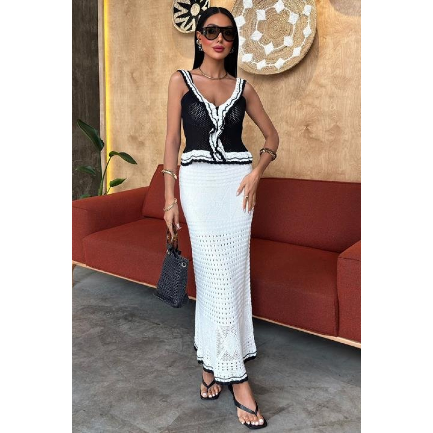 Fırfır Detaylı Uzun Etekli Lucky Life Kadın Triko Takım