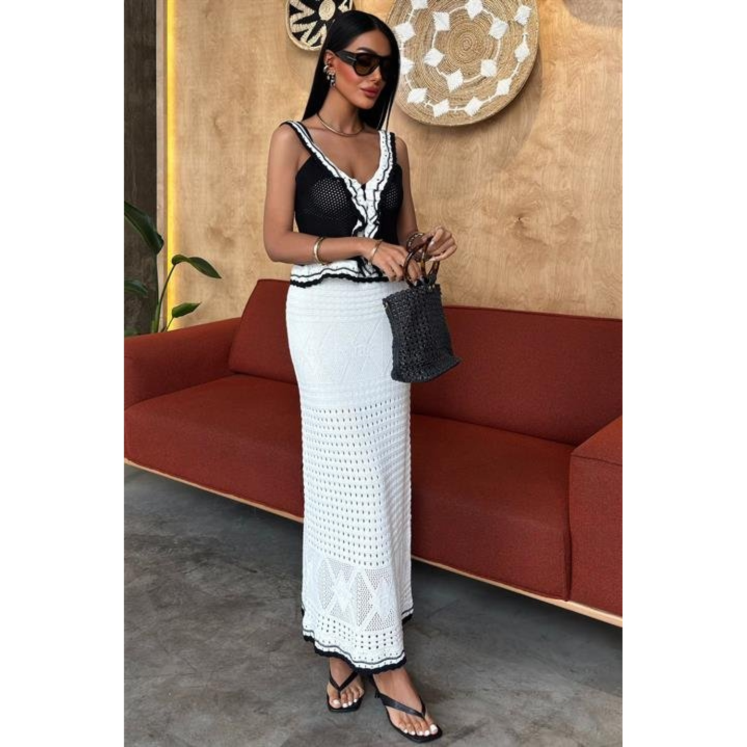 Fırfır Detaylı Uzun Etekli Lucky Life Kadın Triko Takım