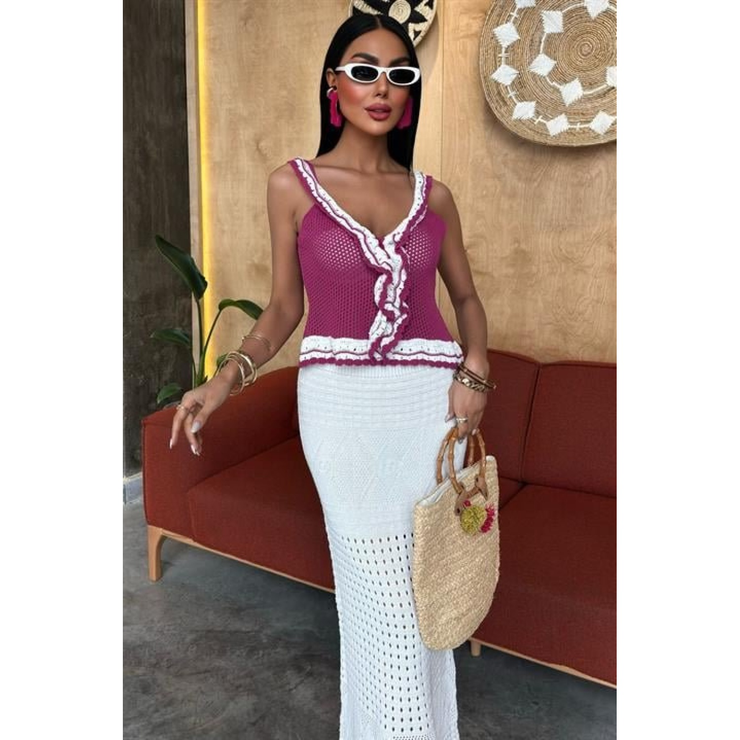 Fırfır Detaylı Uzun Etekli Lucky Life Kadın Triko Takım