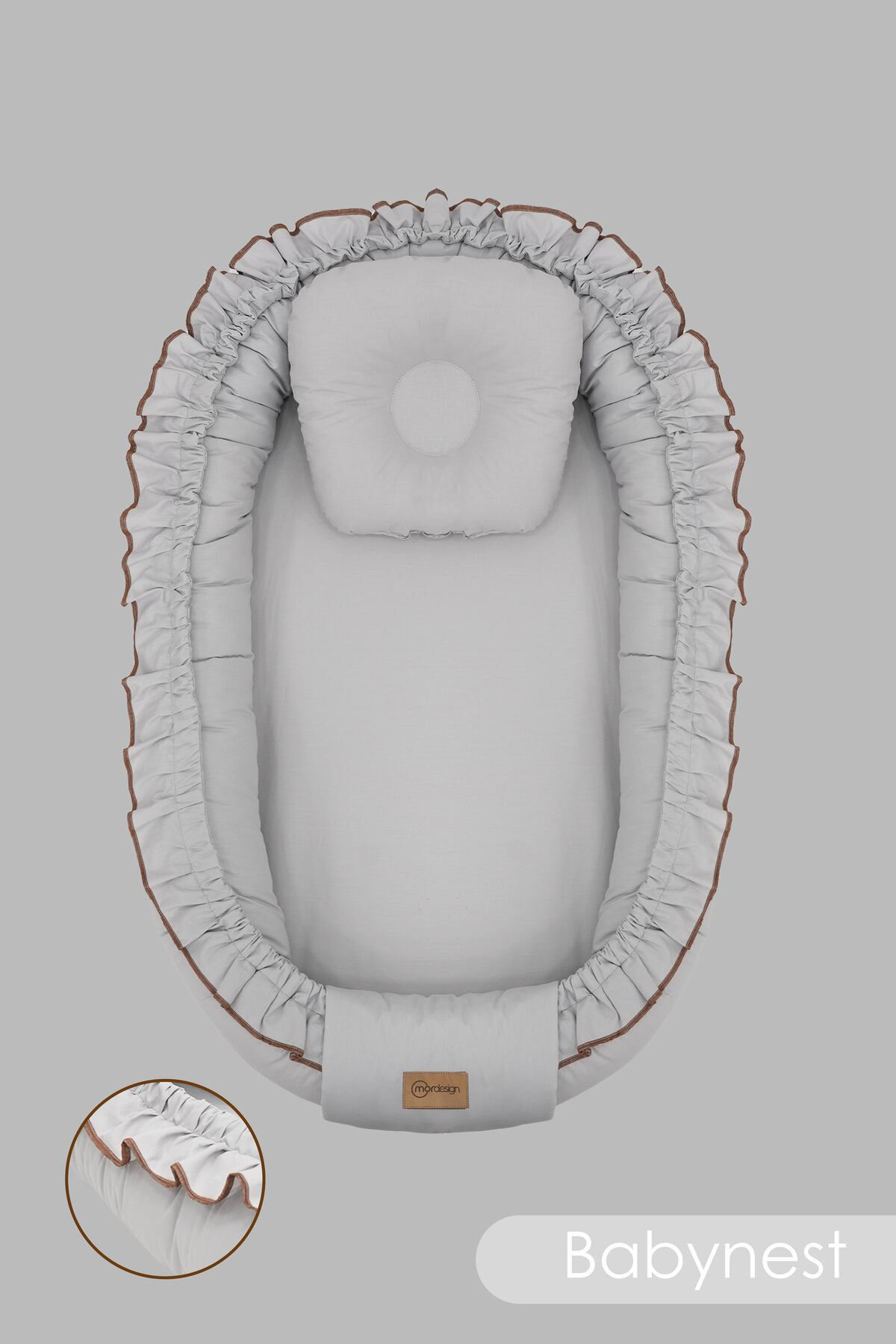 Mordesign Fırfırlı Bebek Yatağı, %100 Pamuk Babynest, 0-24 Ay Kullanım, Baş