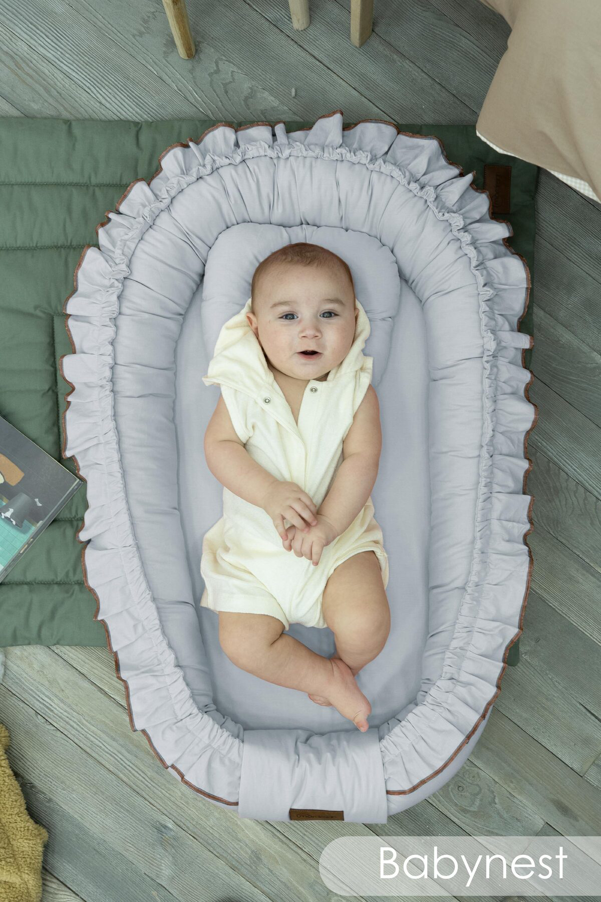 Mordesign Fırfırlı Bebek Yatağı, %100 Pamuk Babynest, 0-24 Ay Kullanım, Baş