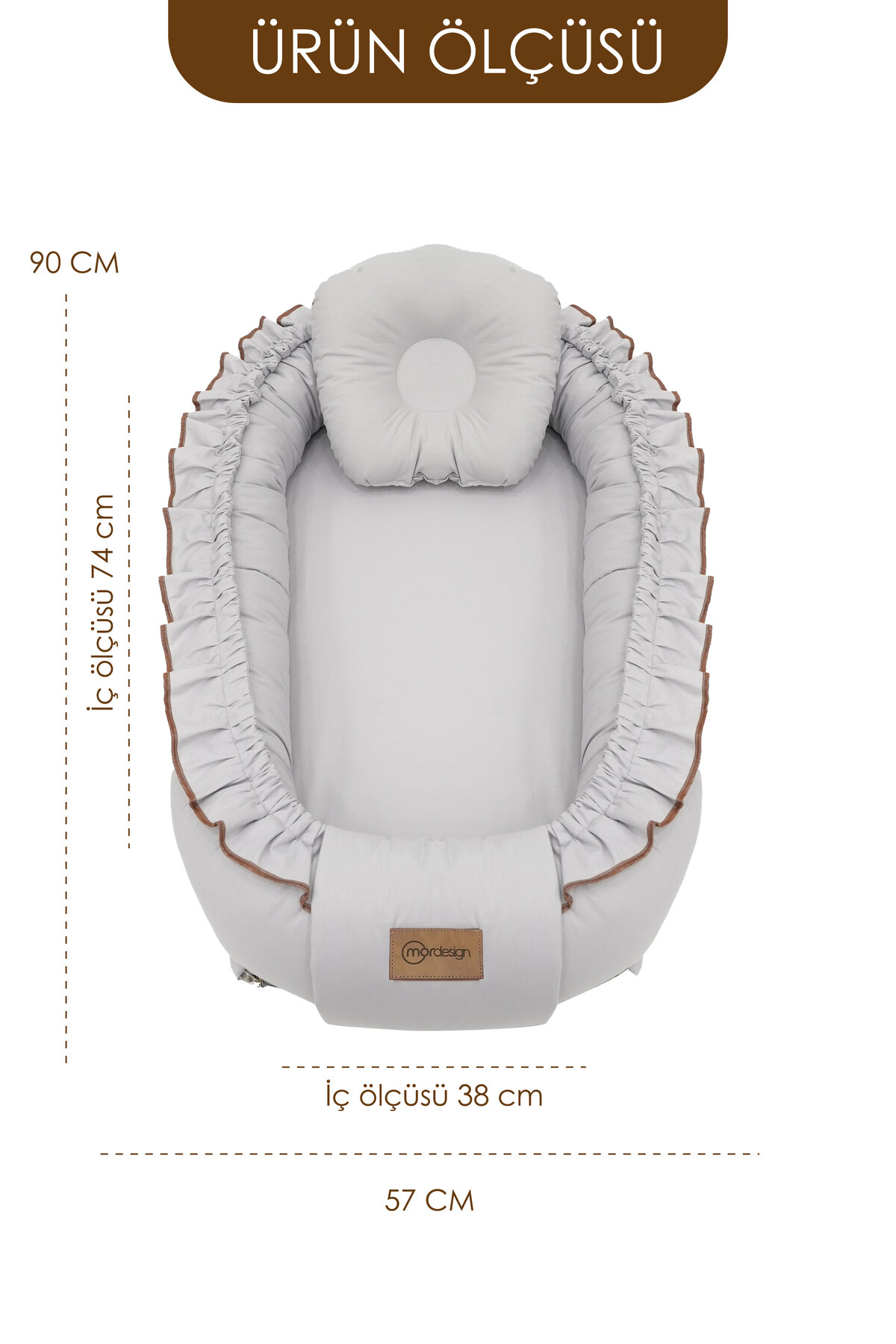 Mordesign Fırfırlı Bebek Yatağı, %100 Pamuk Babynest, 0-24 Ay Kullanım, Baş