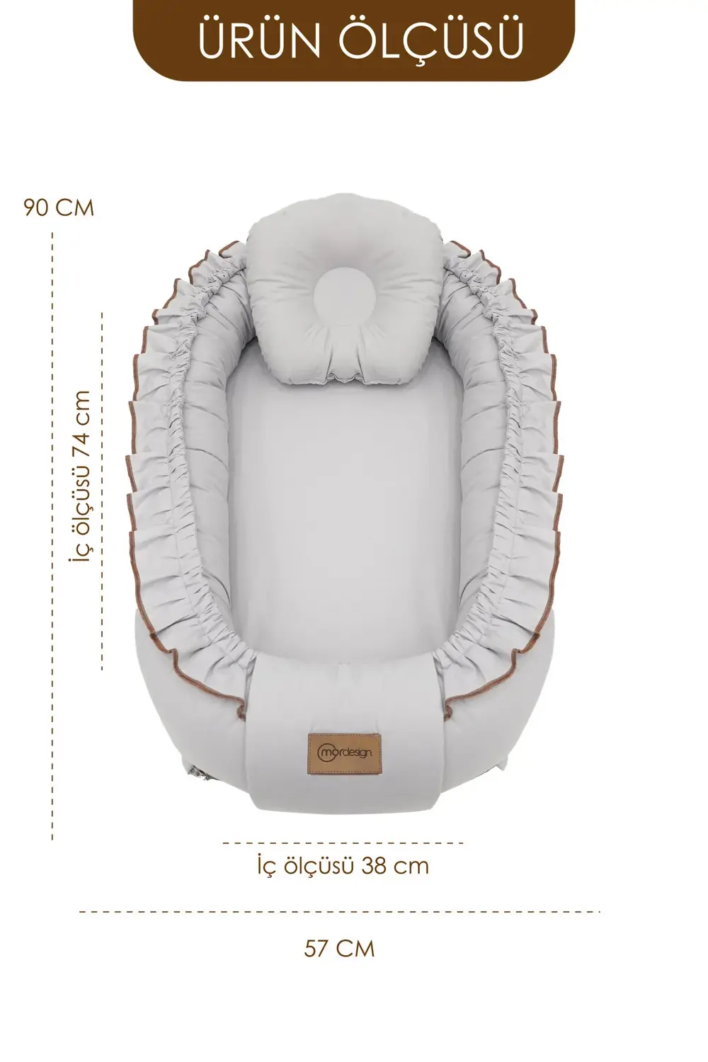 Mordesign Fırfırlı Bebek Yatağı, %100 Pamuk Babynest, 0-24 Ay Kullanım, Baş