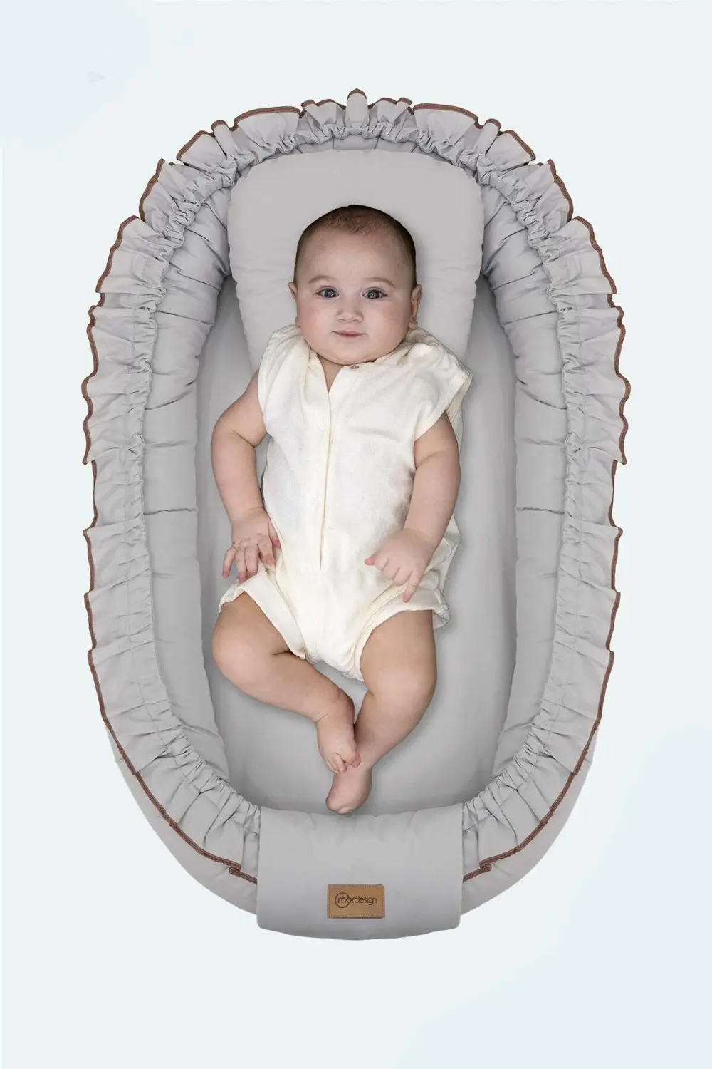 Mordesign Fırfırlı Bebek Yatağı, %100 Pamuk Babynest, 0-24 Ay Kullanım, Baş