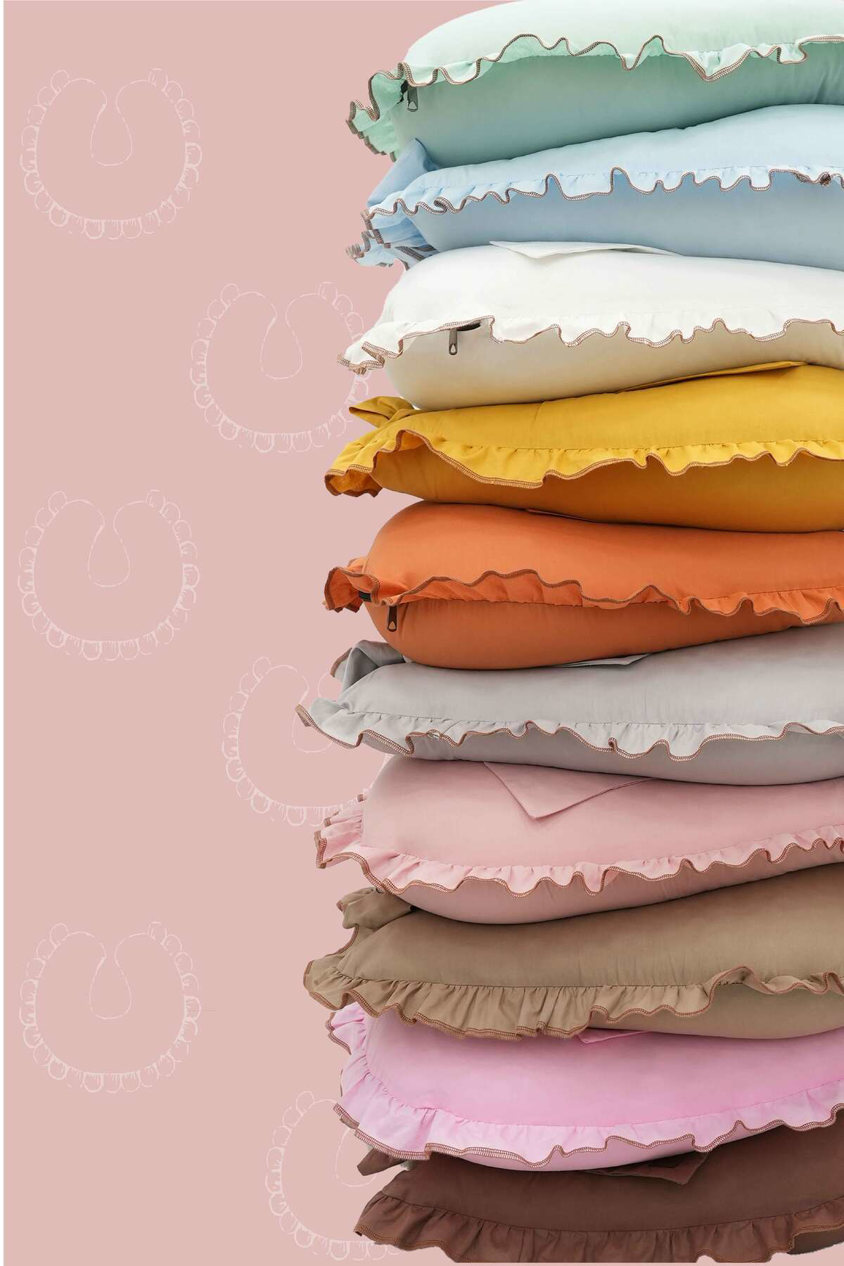 Mordesign Fırfırlı Emzirme Yastığı, Bebek Destek Minderi, Hamile Yastığı, P