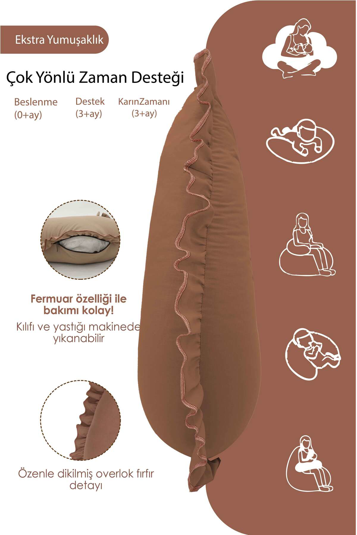 Mordesign Fırfırlı Emzirme Yastığı, Bebek Destek Minderi, Hamile Yastığı, P