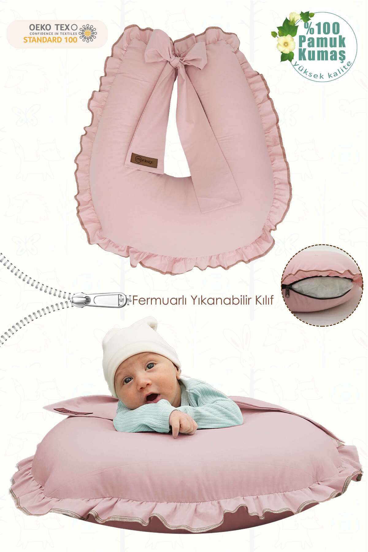Mordesign Fırfırlı Emzirme Yastığı, Bebek Destek Minderi, Hamile Yastığı, P