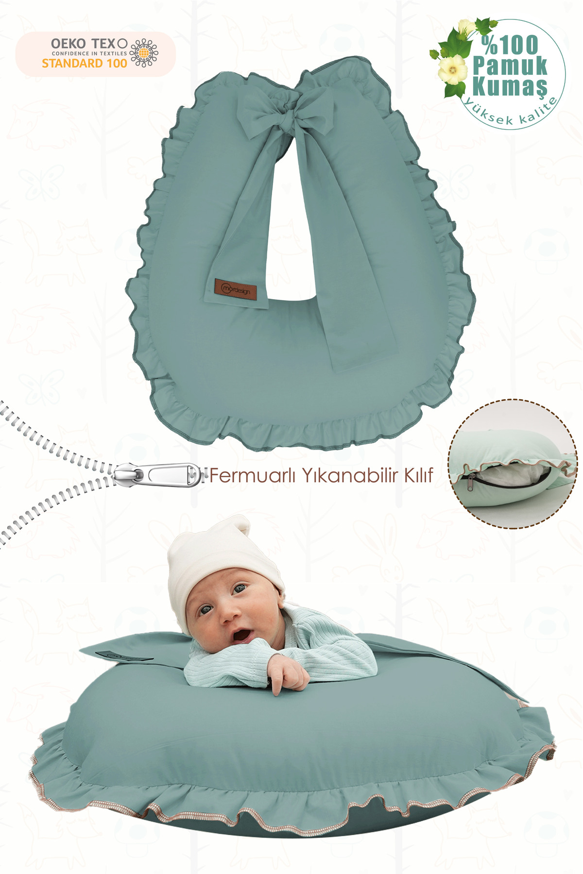 Mordesign Fırfırlı Emzirme Yastığı, Bebek Destek Minderi, Hamile Yastığı, P