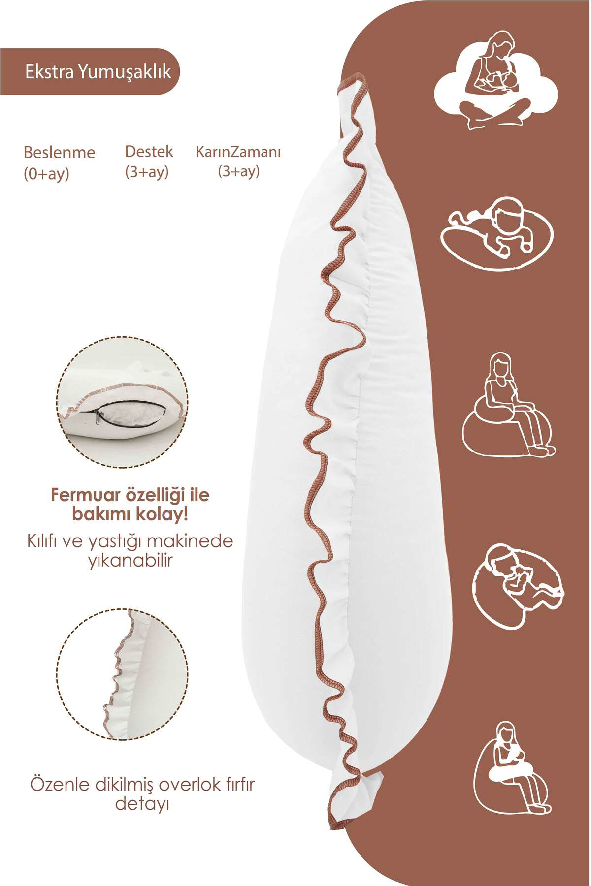 Mordesign Fırfırlı Emzirme Yastığı, Bebek Destek Minderi, Hamile Yastığı, P