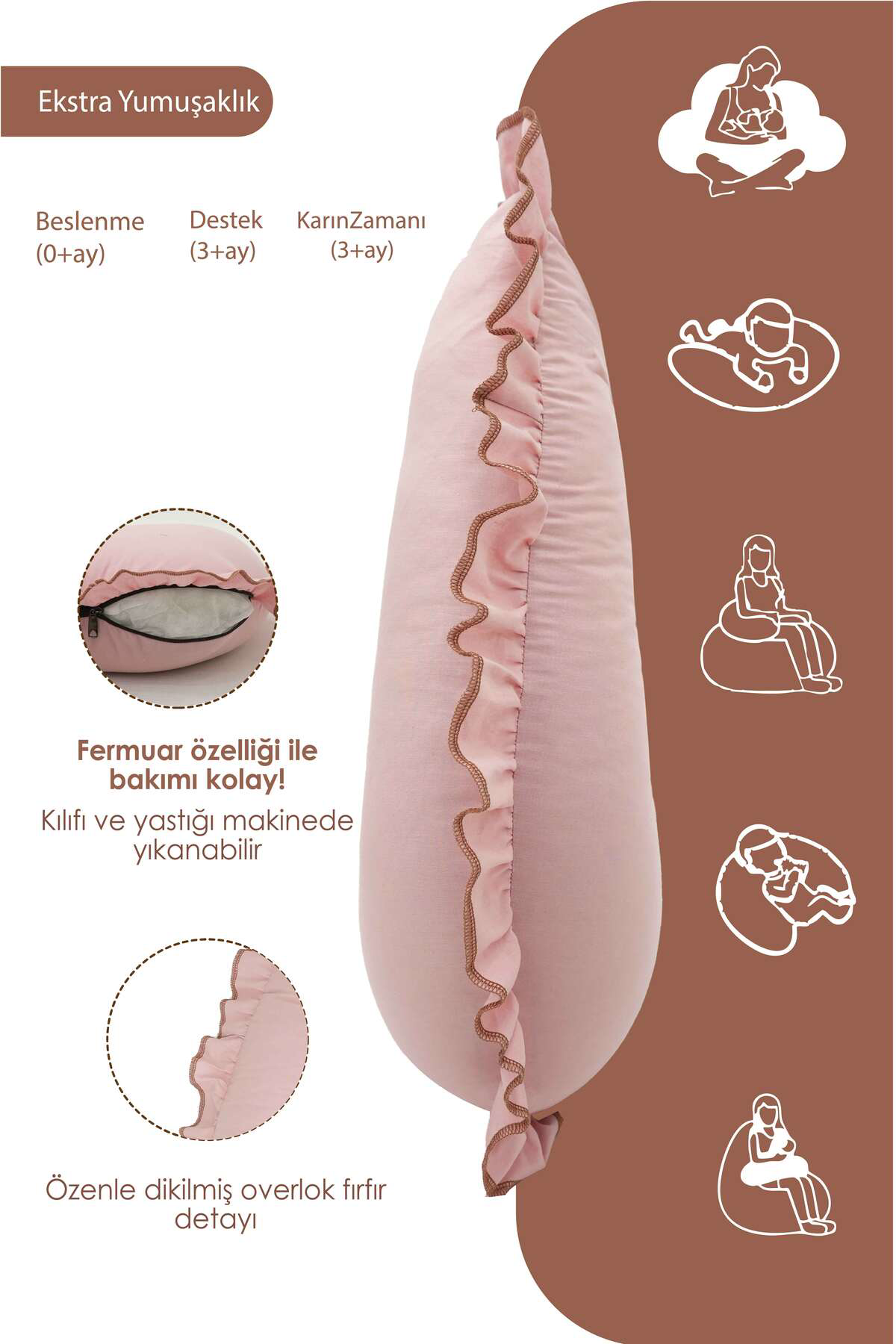 Mordesign Fırfırlı Emzirme Yastığı, Bebek Destek Minderi, Hamile Yastığı, P