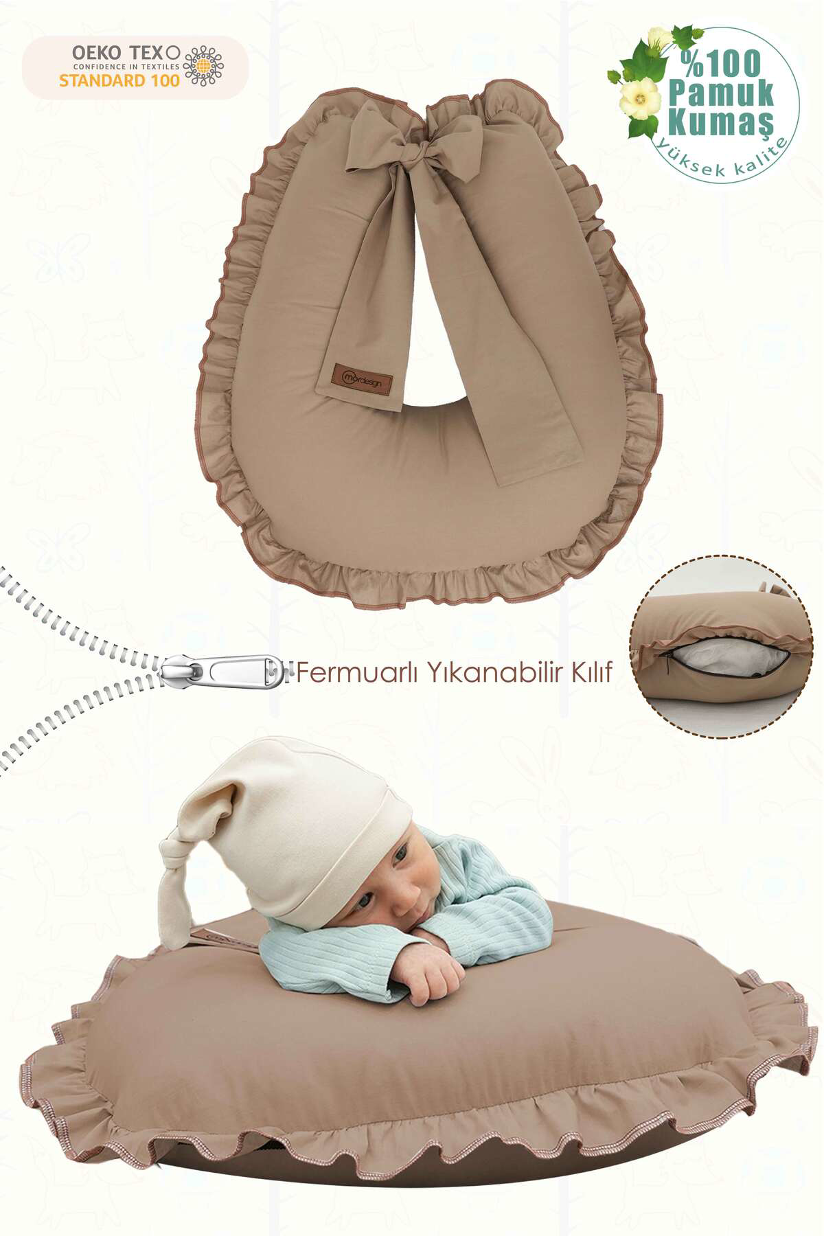 Mordesign Fırfırlı Emzirme Yastığı, Bebek Destek Minderi, Hamile Yastığı, P