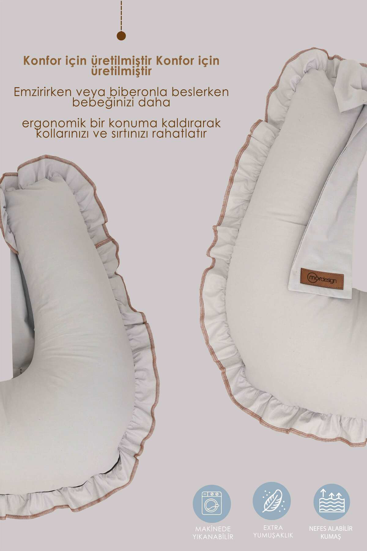 Mordesign Fırfırlı Emzirme Yastığı, Bebek Destek Minderi, Hamile Yastığı, P