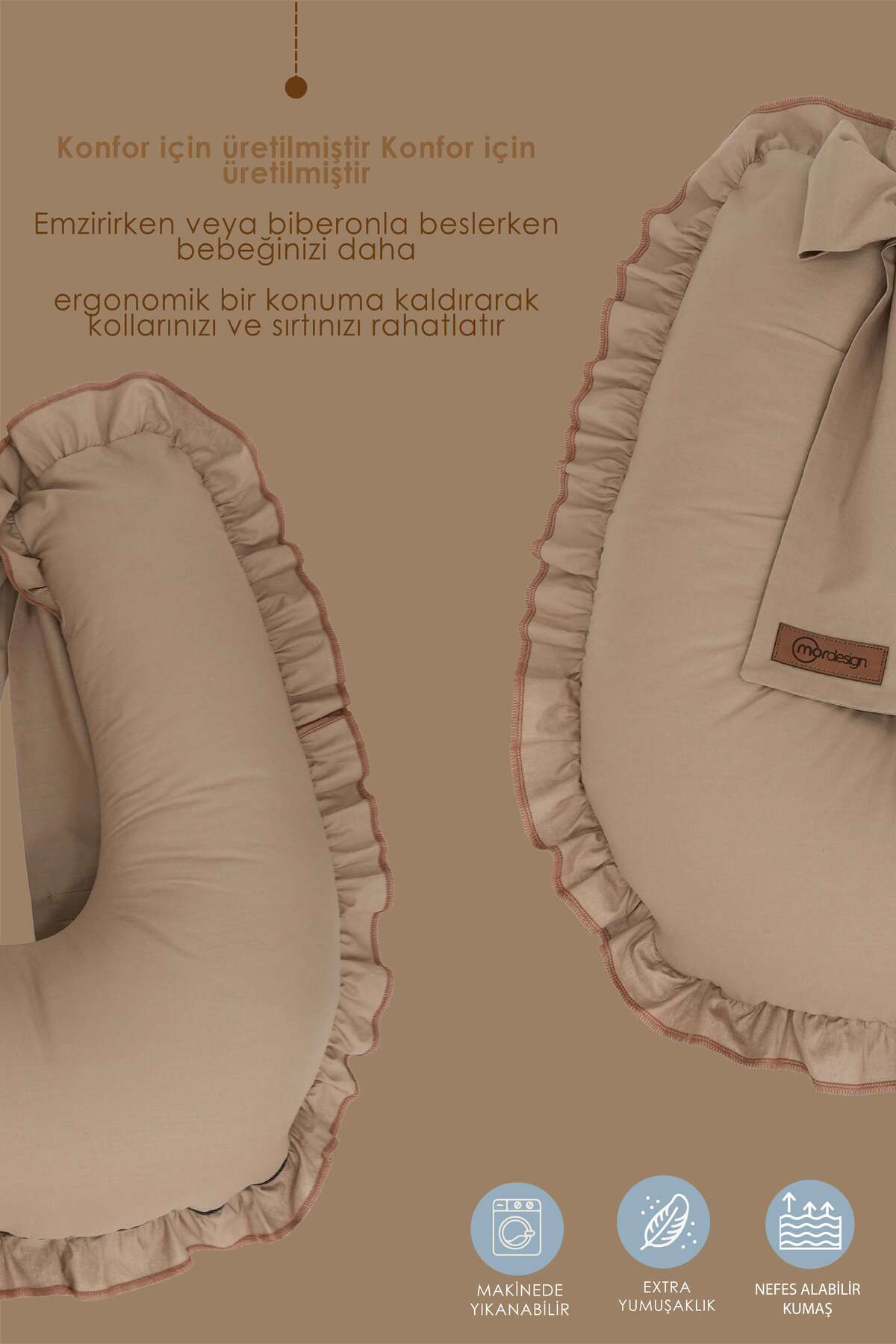 Mordesign Fırfırlı Emzirme Yastığı, Bebek Destek Minderi, Hamile Yastığı, P
