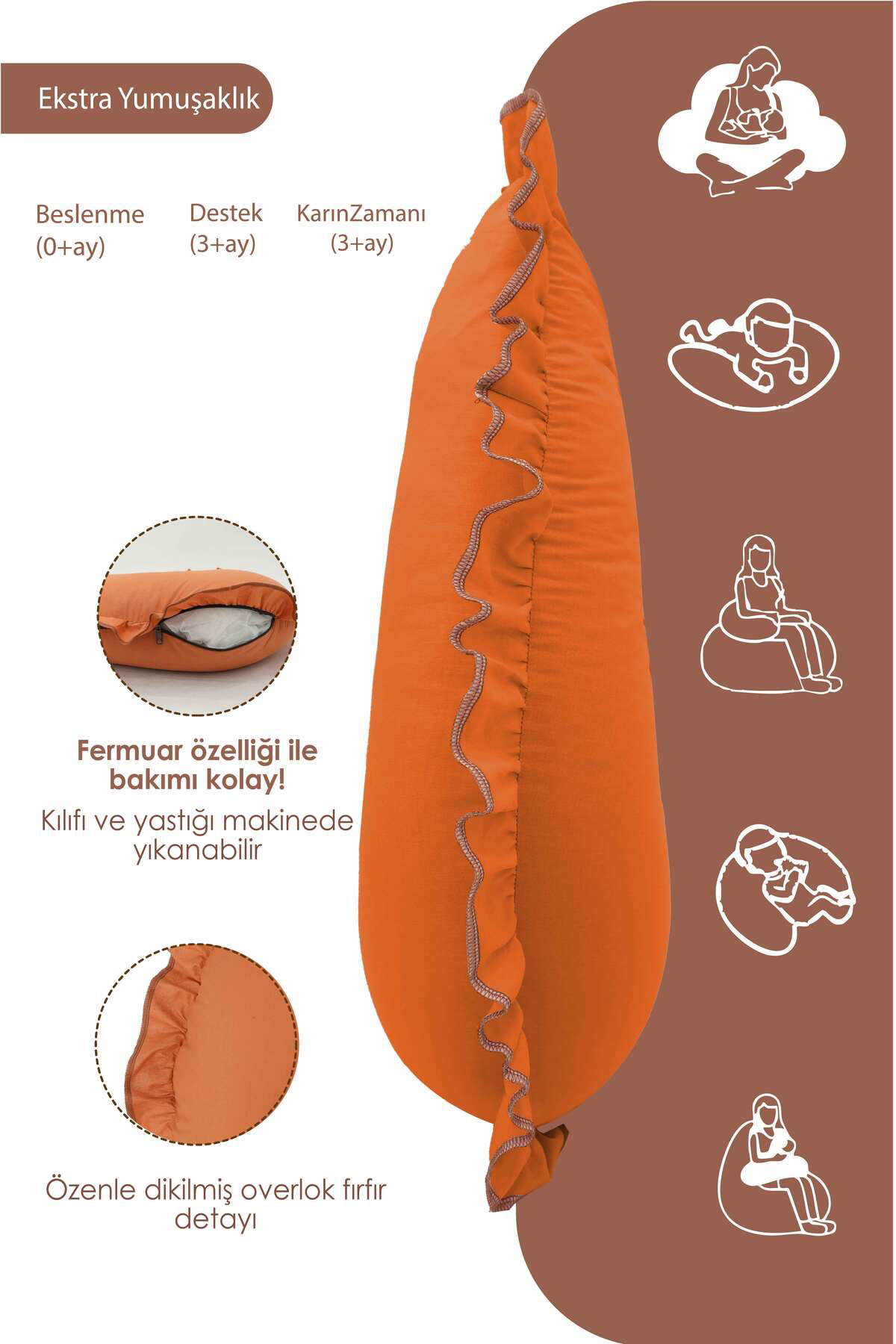 Mordesign Fırfırlı Emzirme Yastığı, Bebek Destek Minderi, Hamile Yastığı, P
