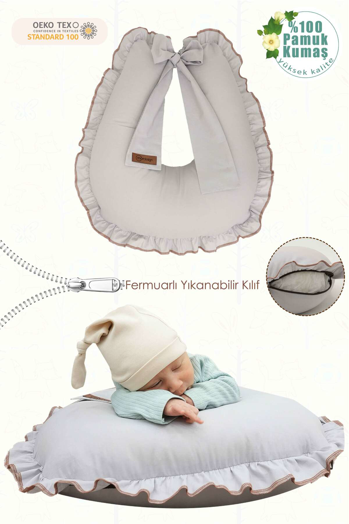 Mordesign Fırfırlı Emzirme Yastığı, Bebek Destek Minderi, Hamile Yastığı, P