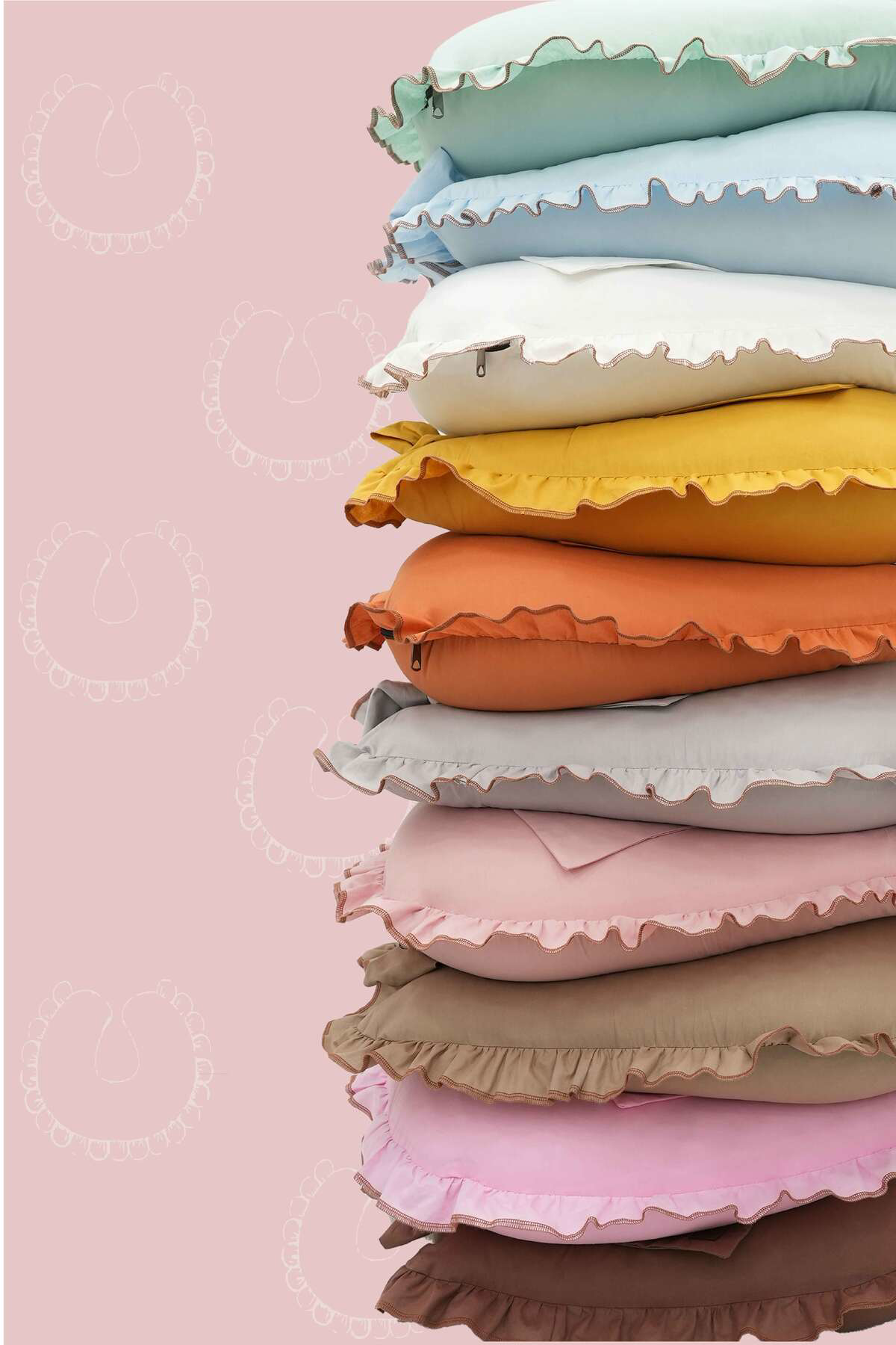 Mordesign Fırfırlı Emzirme Yastığı, Bebek Destek Minderi, Hamile Yastığı, P