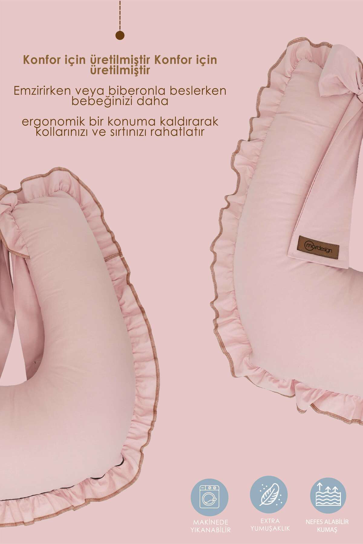 Mordesign Fırfırlı Emzirme Yastığı, Bebek Destek Minderi, Hamile Yastığı, P