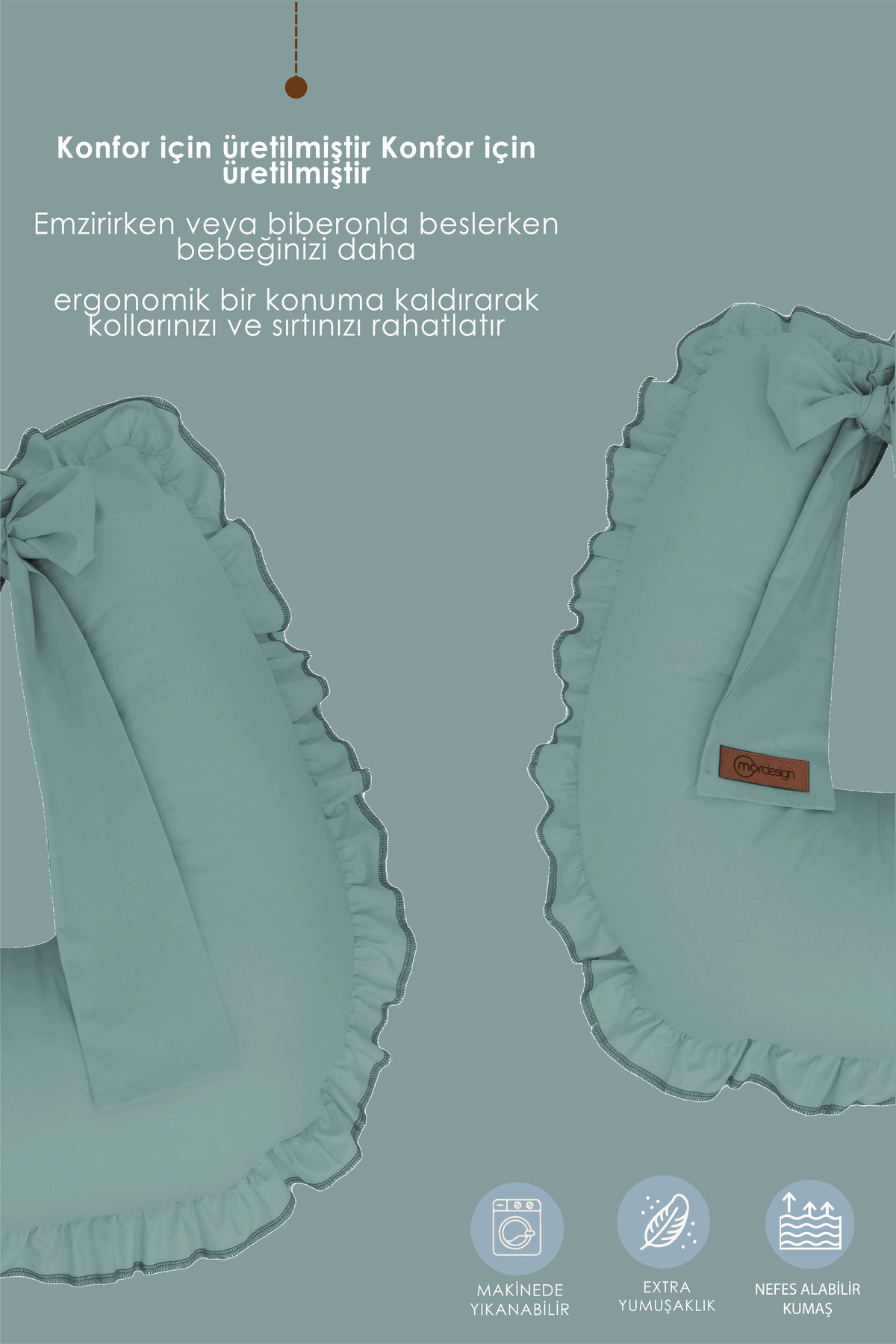 Mordesign Fırfırlı Emzirme Yastığı, Bebek Destek Minderi, Hamile Yastığı, P