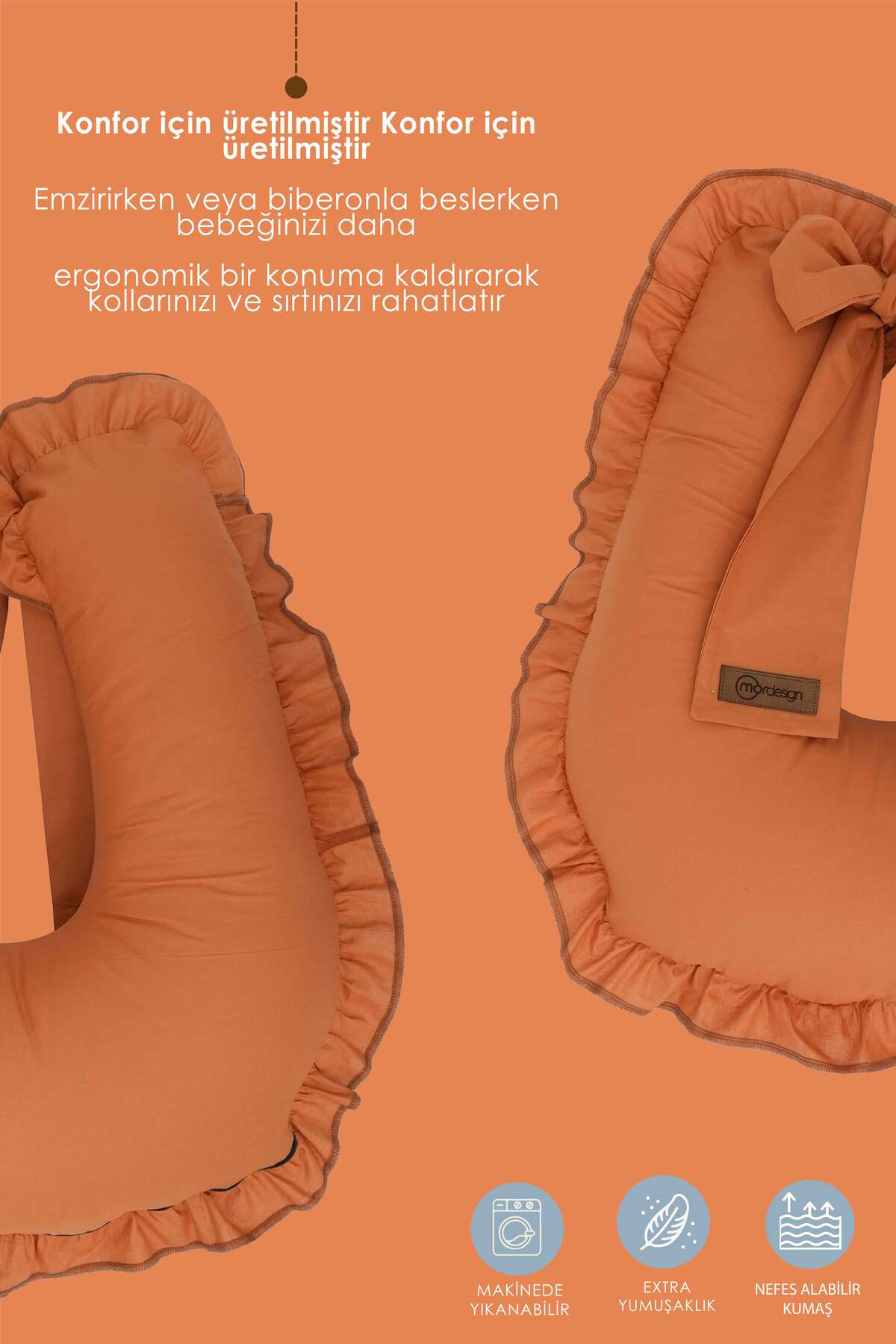 Mordesign Fırfırlı Emzirme Yastığı, Bebek Destek Minderi, Hamile Yastığı, P